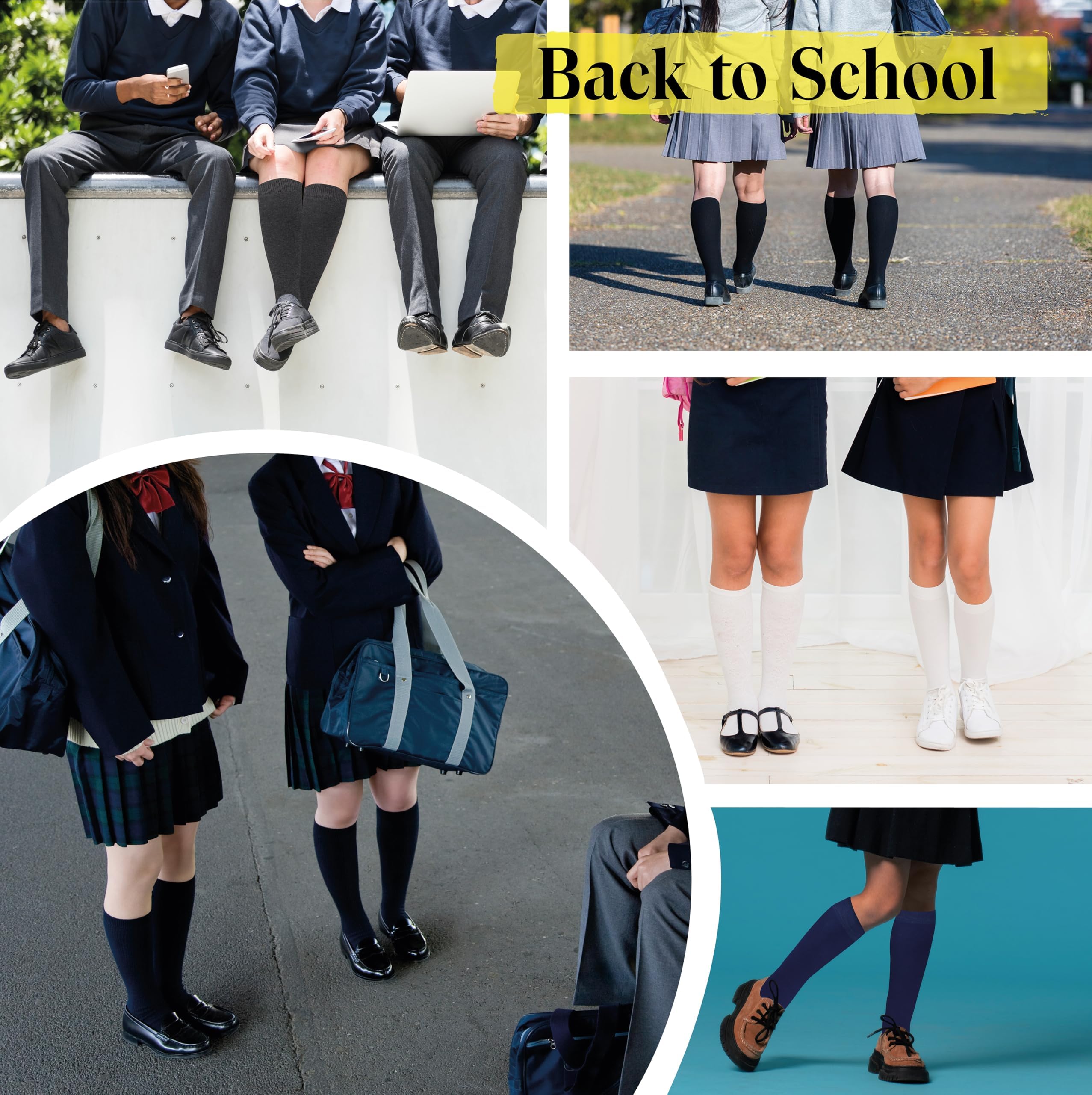 The Fancy Dress® Lot de 3 paires de chaussettes montantes unies pour fille - En coton riche - Couleurs unies - Bas uniformes longs pour enfants