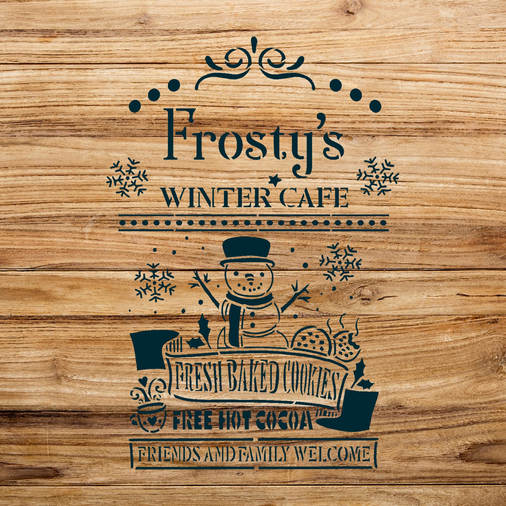 Winter Cafe Stencil Pattern for Home and Kitchen Decor, Reusable Mylar Template for hot Cocoa and Coffee bar Projects - Size A1 (22.1