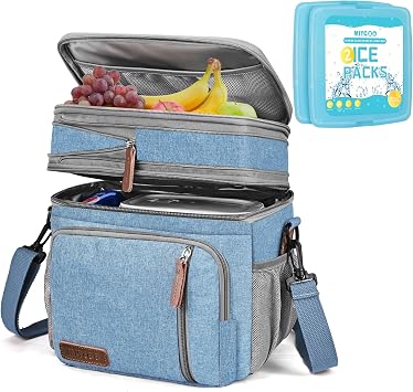 MIYCOO Lunch Bag Lunch Box for Women Men Double Deck Insulated Cooler Bag & 2PC Ice Packs for Lunch Boxes