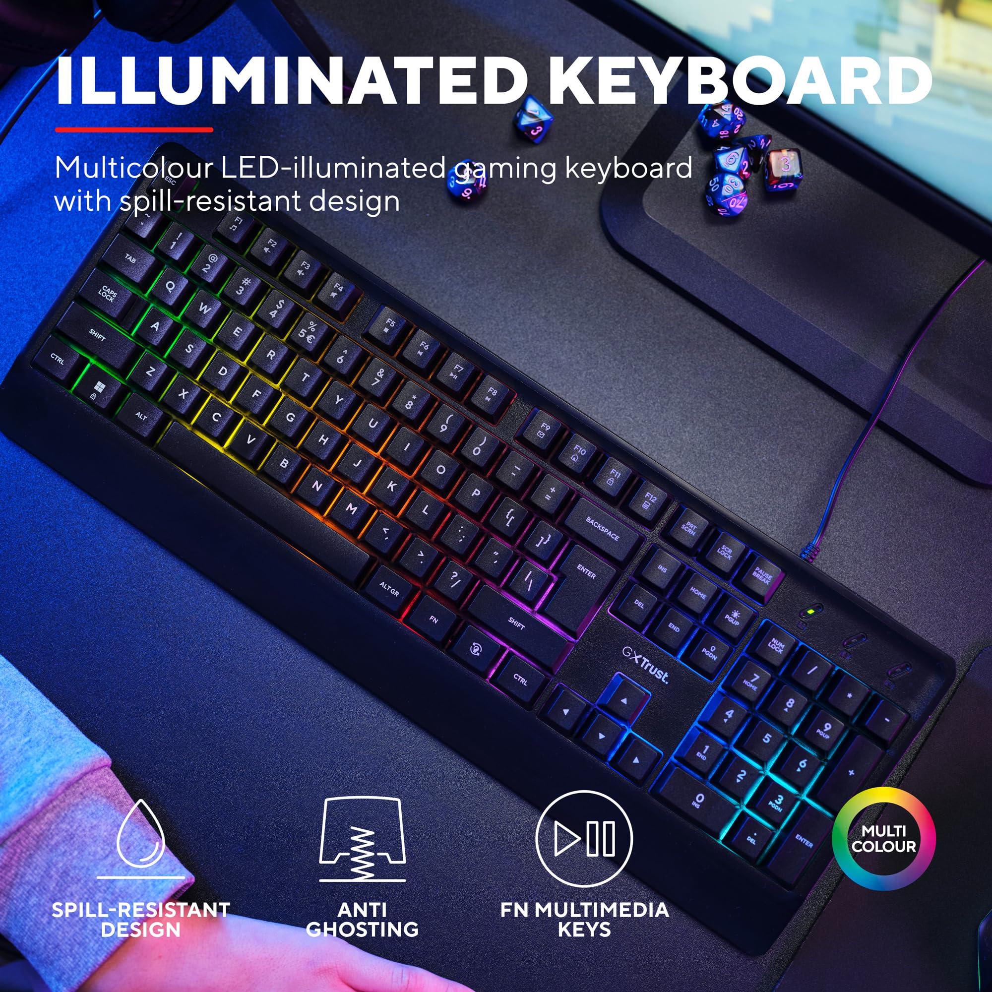 Trust Gaming GXT 792 Quadrox Kit 4-in-1 Mouse e Tastiera Gaming, Layout Italiano QWERTY, Cuffie con Microfono Leggere Jack Audio 3.5 mm, Tappetino, Bundle Pacchetto Gamer RGB per PC, Laptop - Nero