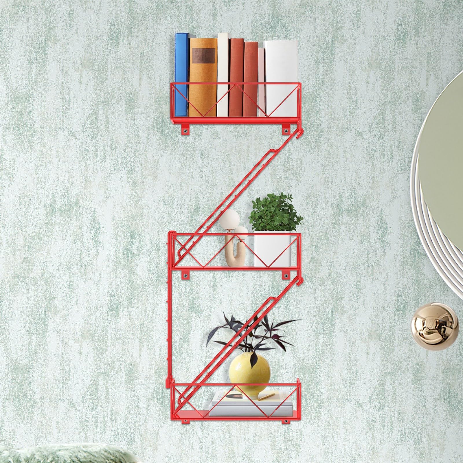 Qinglang Rde Metal Fire Escape Wall Shelf With Screws Unique Decorative Shelf Fire Escape Ladder Shelves Wall Organizer Floating Action Figurine Display Shelves For Bedroom Living Room(Rde)