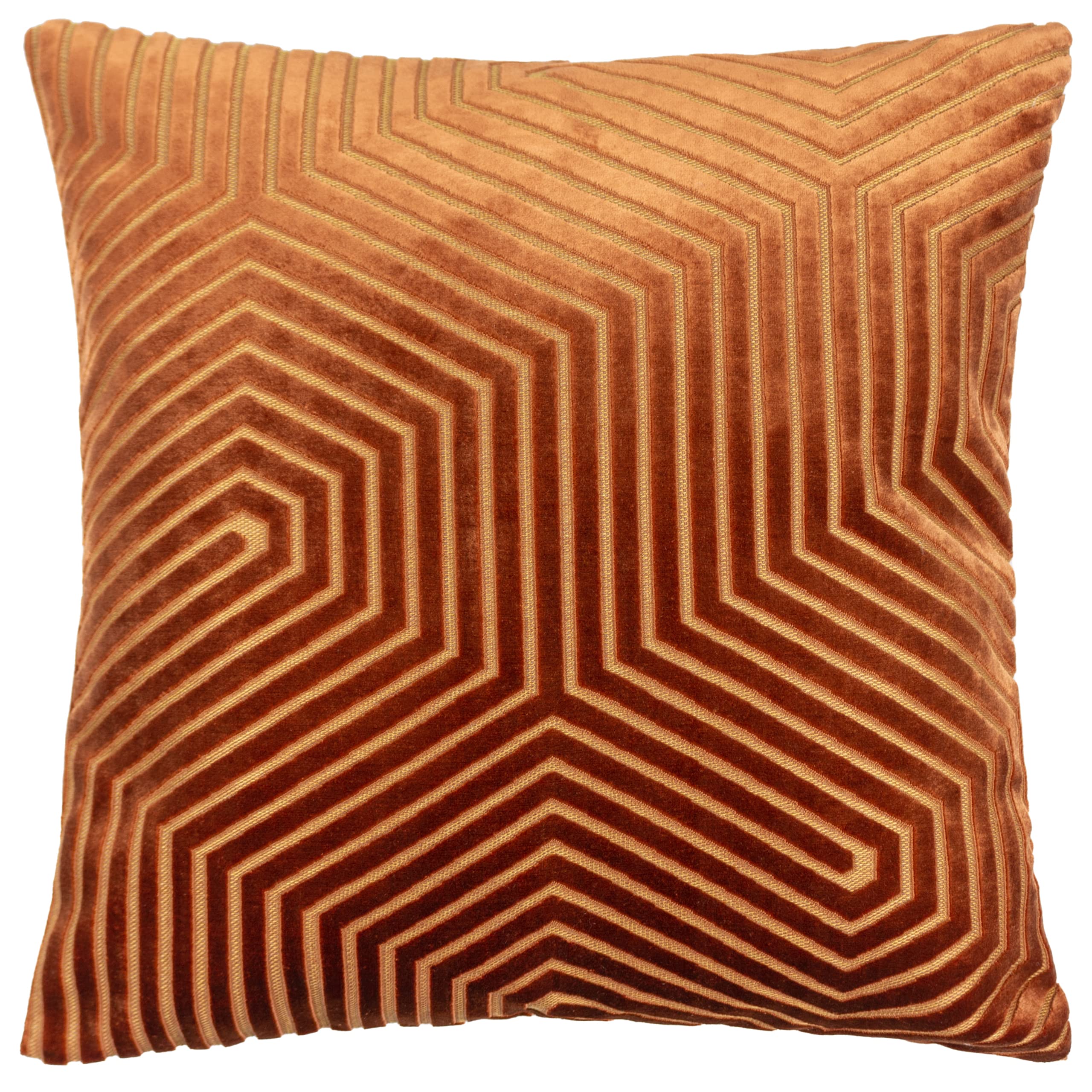 Paoletti Evoke Velvet Cushion Cover – Luxurious Chevron Pattern Decorative Square Cushion Case (Brick - 45x45cm)