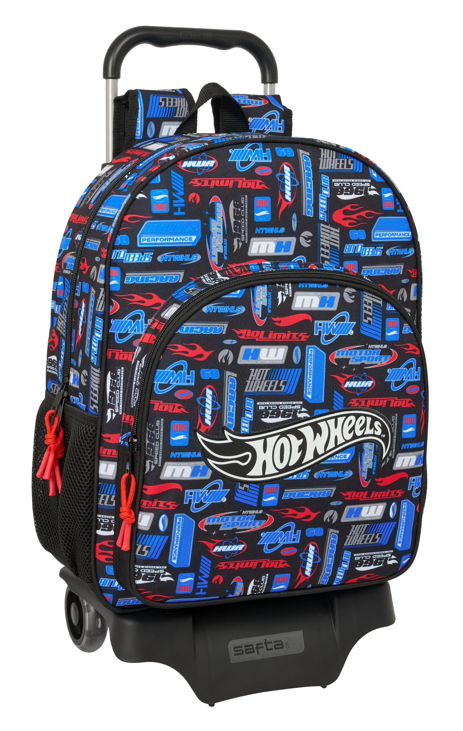 safta HOT WHEELS - Sac à dos d'école avec chariot 905, idéal pour les enfants de différents âges, confortable et polyvalent, qualité et résistance, 33 x 14 x 42 cm, multicolore, M, décontracté