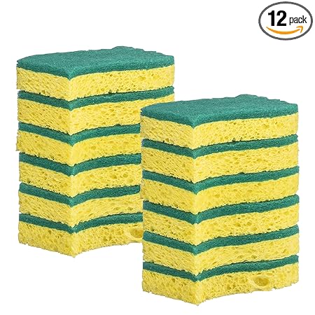 Elite Selection Scrub Sponges 12 Pack Yellow Non-Scratch Kitchen Sponges - Heavy Duty Cellulose Scrubbing Super Absorbent Sponges for Dishes, Kitchens, Bathrooms, Housework, and More.