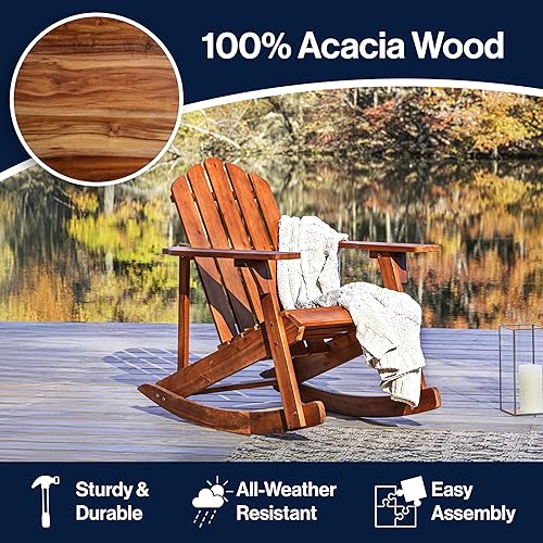 Miniatura 7 de JONATHAN Y PAT1000A Kiawah - Silla mecedora clásica Adirondack de madera de acacia para jardín, césped, patio trasero, piscina, cubierta, playa,