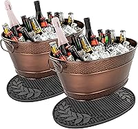 Vista 10 de BREKX Tinas de Bebidas Galvanizadas con Tapetes de Bar Aislados (Juego de 2 tinas + 2 Tapetes de Bar), Cubos de Hielo para Fiestas para Enfriar