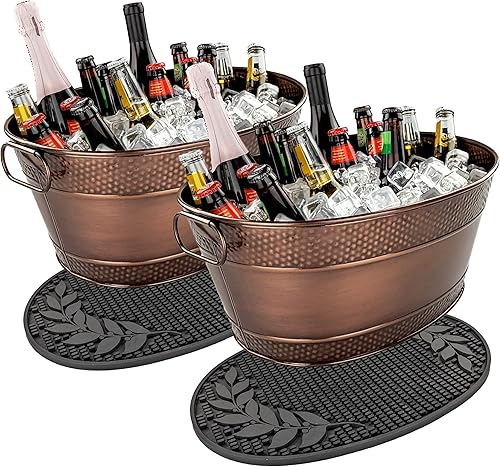 Miniatura 10 de BREKX Tinas de Bebidas Galvanizadas con Tapetes de Bar Aislados (Juego de 2 tinas + 2 Tapetes de Bar), Cubos de Hielo para Fiestas para Enfriar