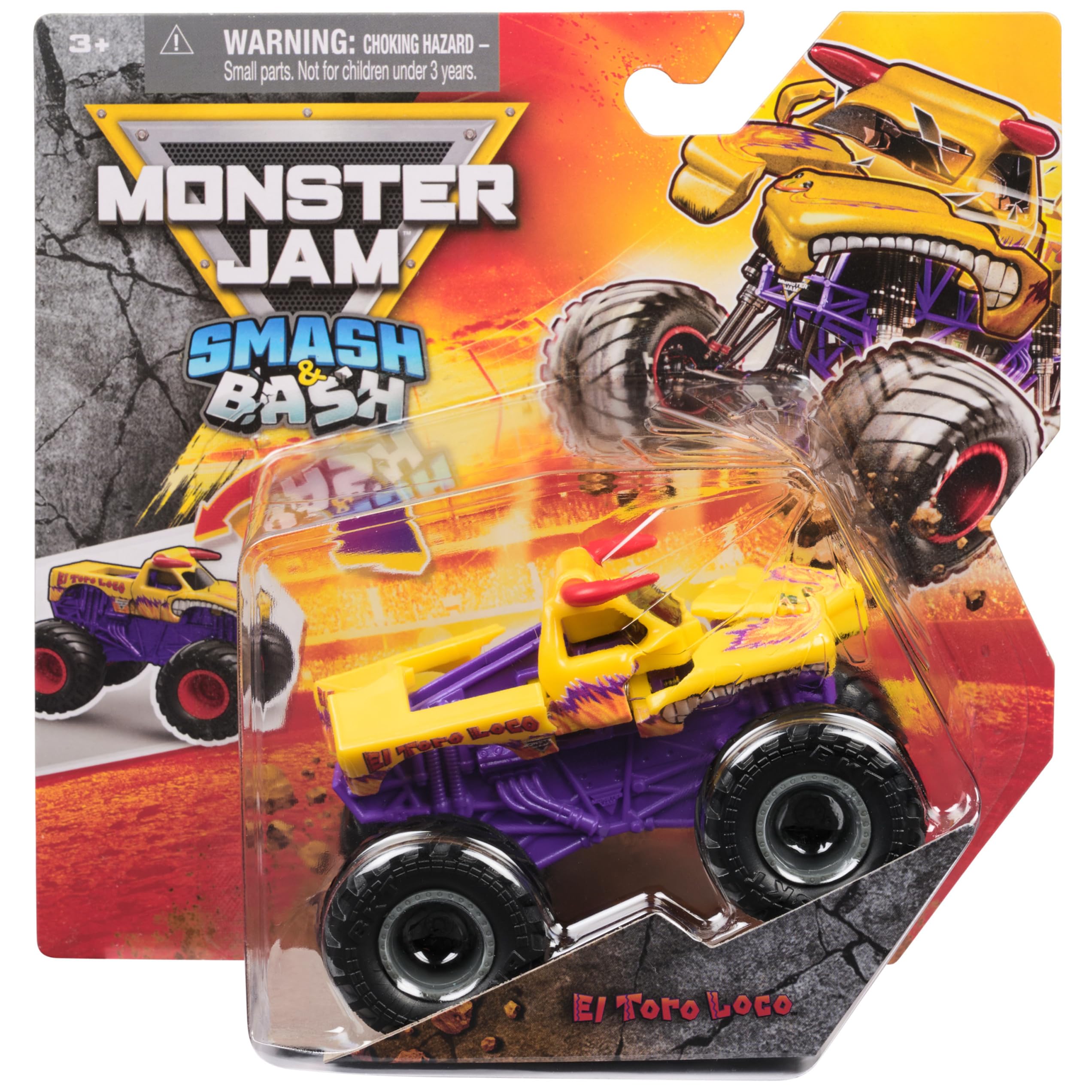 Monster Jam Smash & Bash Il Toro Pazzo - Camion mostro riparabile a pressione, scala 1:64, giocattolo per bambini e bambine dai 3 anni in su
