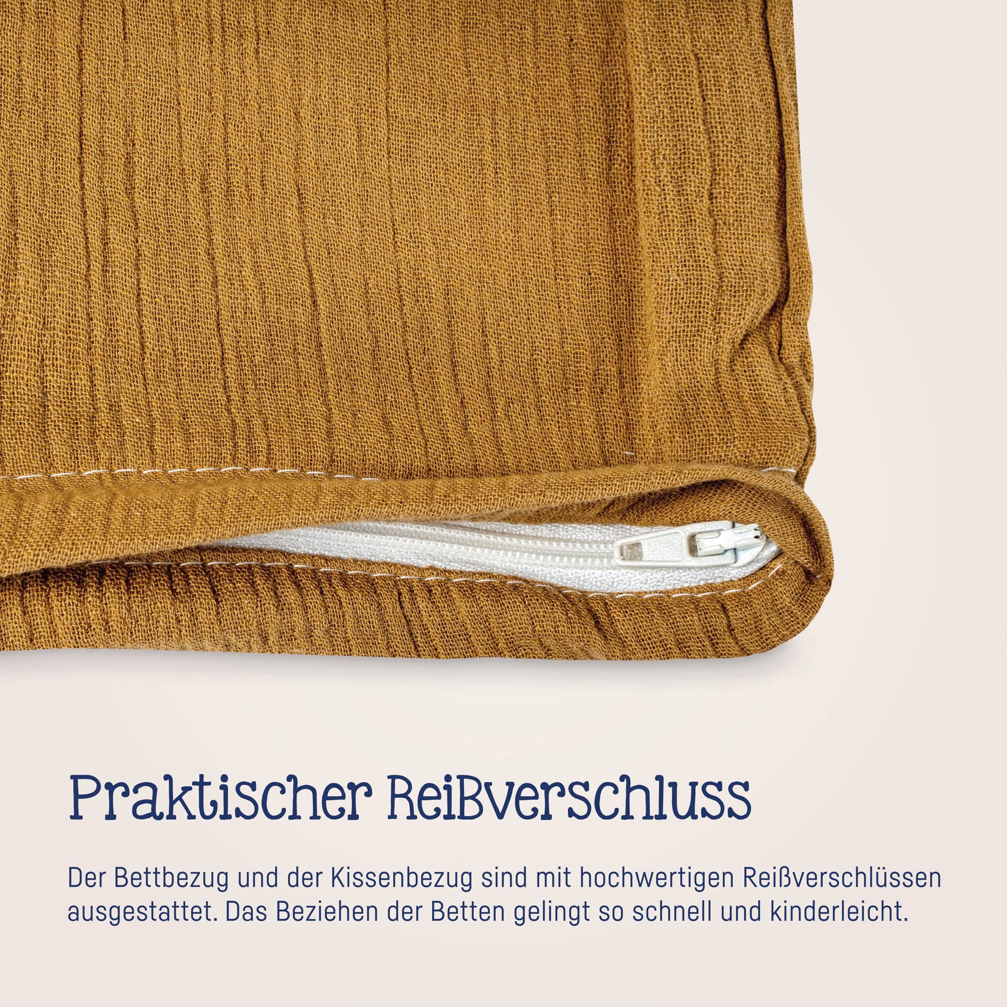 Julius Zöllner Musselin - Kinderbettwäsche 100x135 + 40x60 cm, 2-teiliges Set aus Deckenbezug und Kissenbezug, 100 Prozent Baumwoll-Musselin, mit Reißverschluss, Standard 100 by Oeko-TEX, Zimt