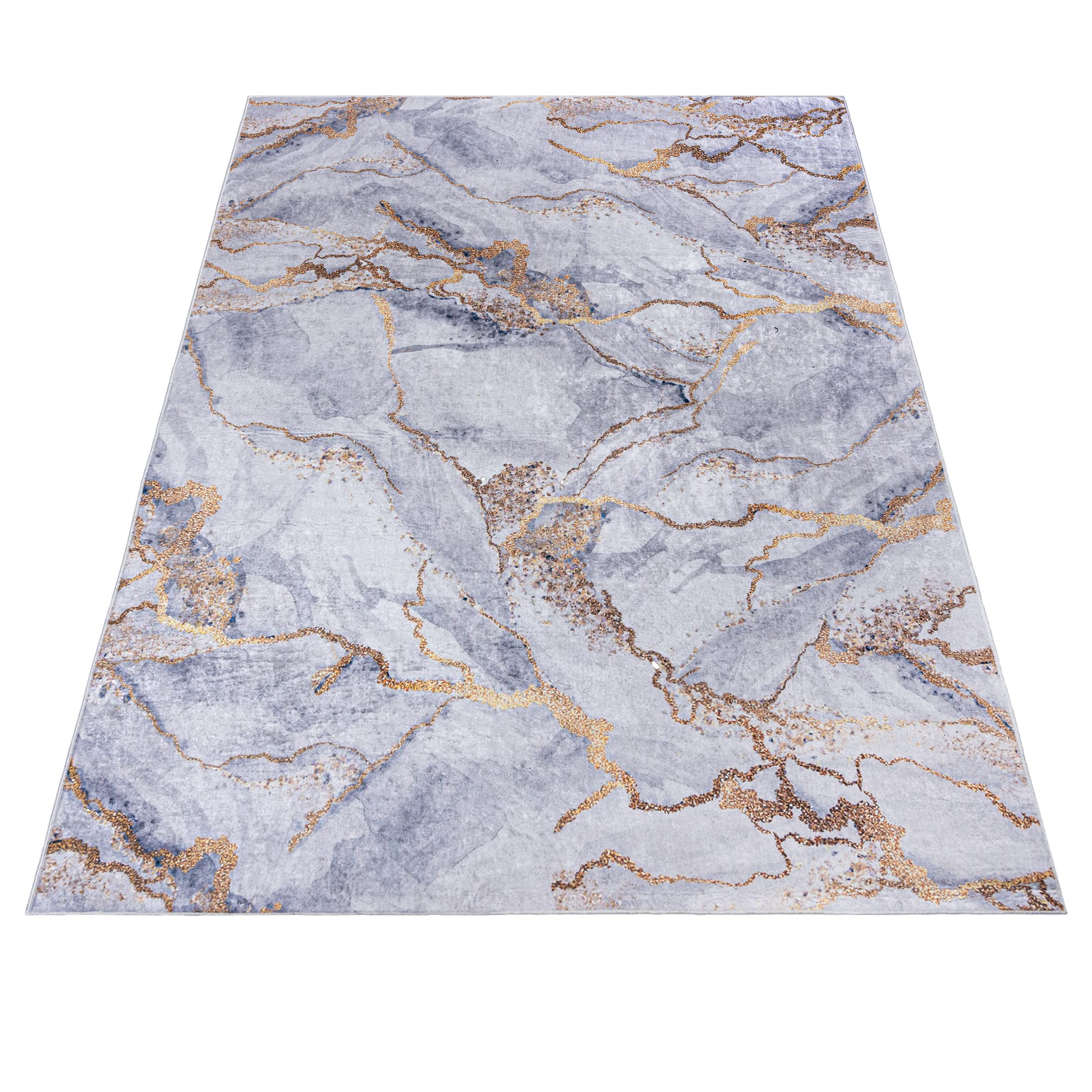 Mazovia Tappeto Salotto Moderno - Tapeto Stampato a Pelo Corto - Morbido Tappeto Camera da Letto - Antiscivolo Tapeto TOSCANA - Tappeto Salotto Motivo Marmo Astratto - Grigio Oro 140x200cm