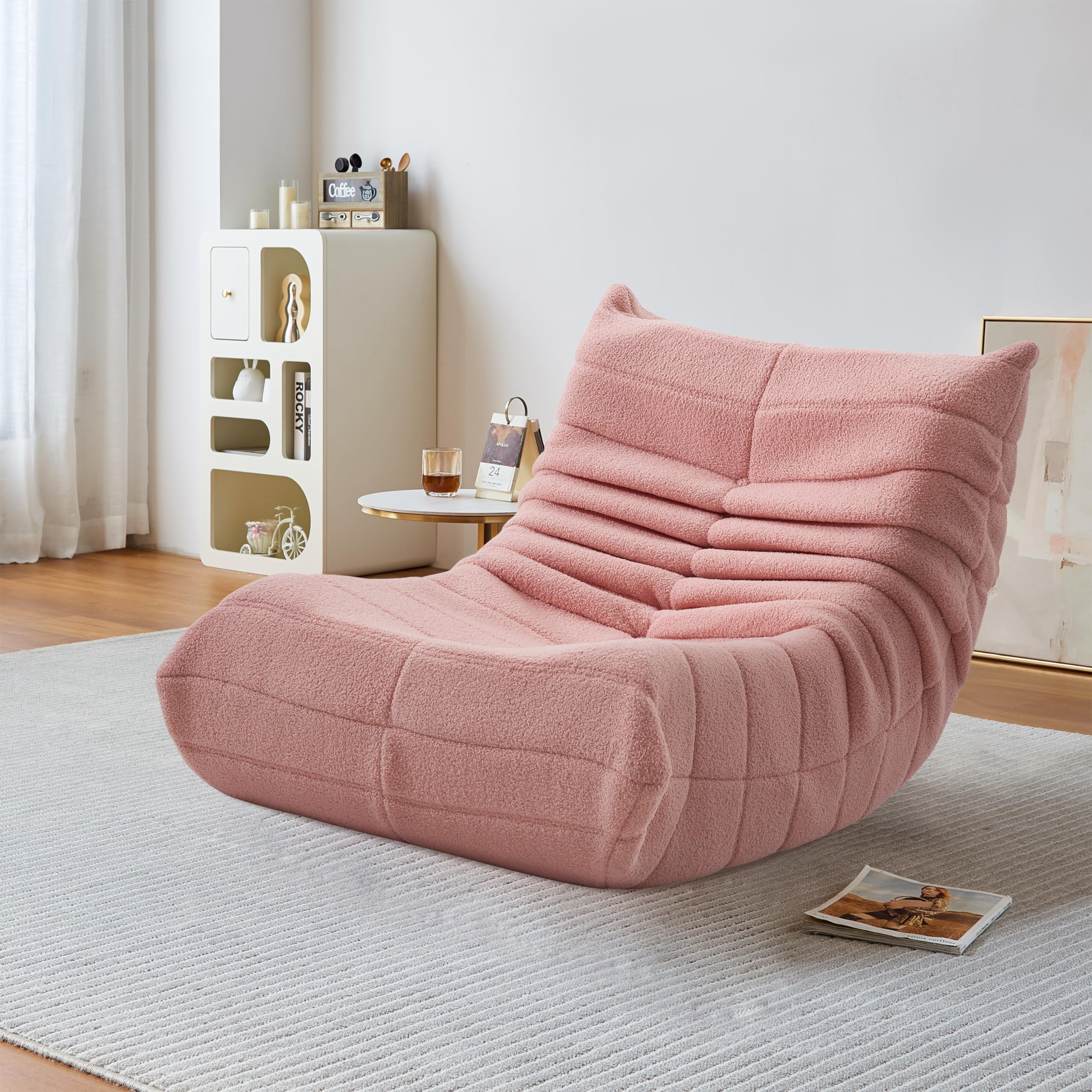 DAHUEN Pouf Canapé De Sol, Canapé Togo Avec Design Ergonomique, Canapé Paresseux Avec Housse En Fausse Fourrure Et Mémoire Super Douce, Sac De Haricots Pour Chambre à Coucher Salon (rose