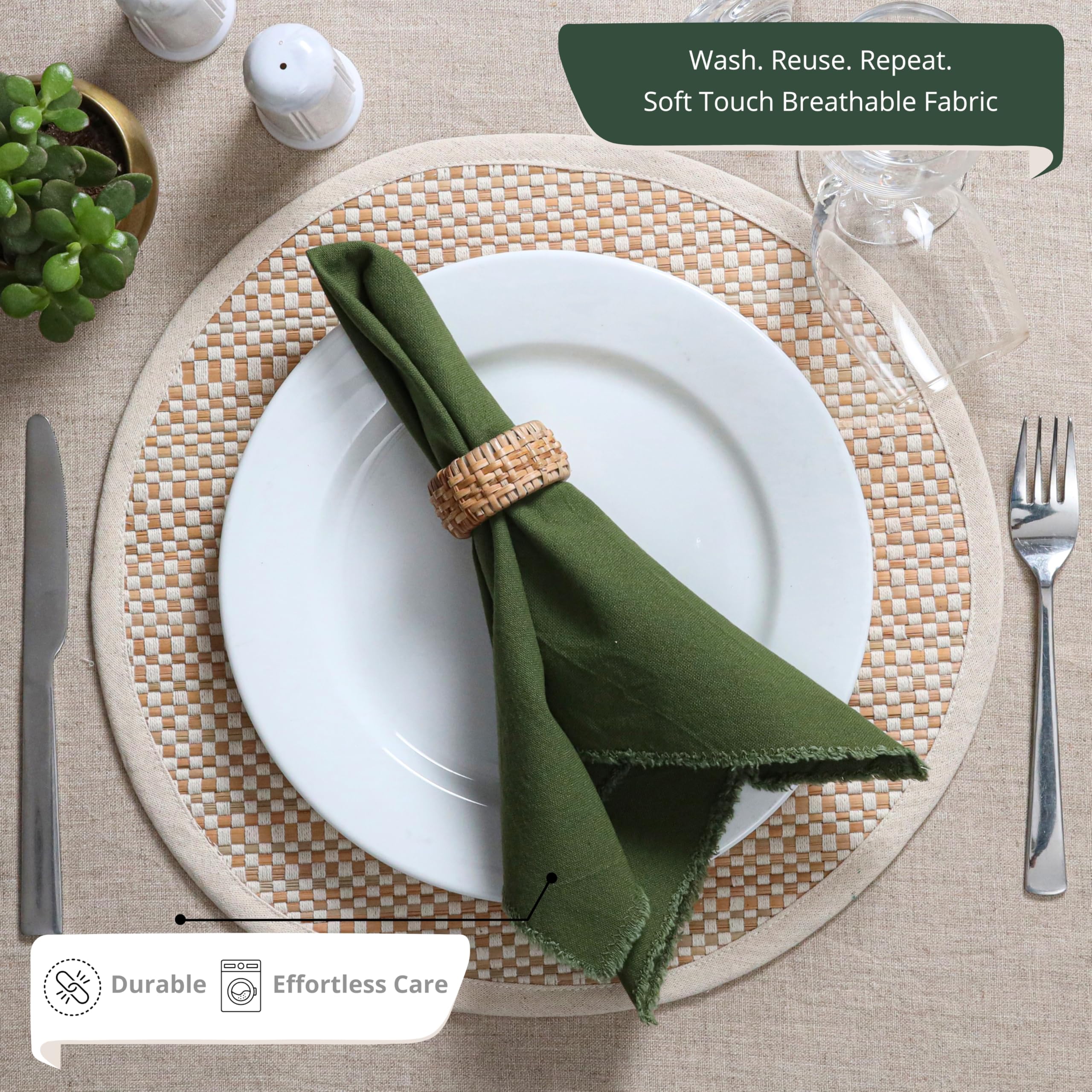 Ramanta Home Cloth Napkins Set Of 12 – Heavyweight Frayed Edge Cotton Dinner Napkins, 18x18 Inch - View #4
