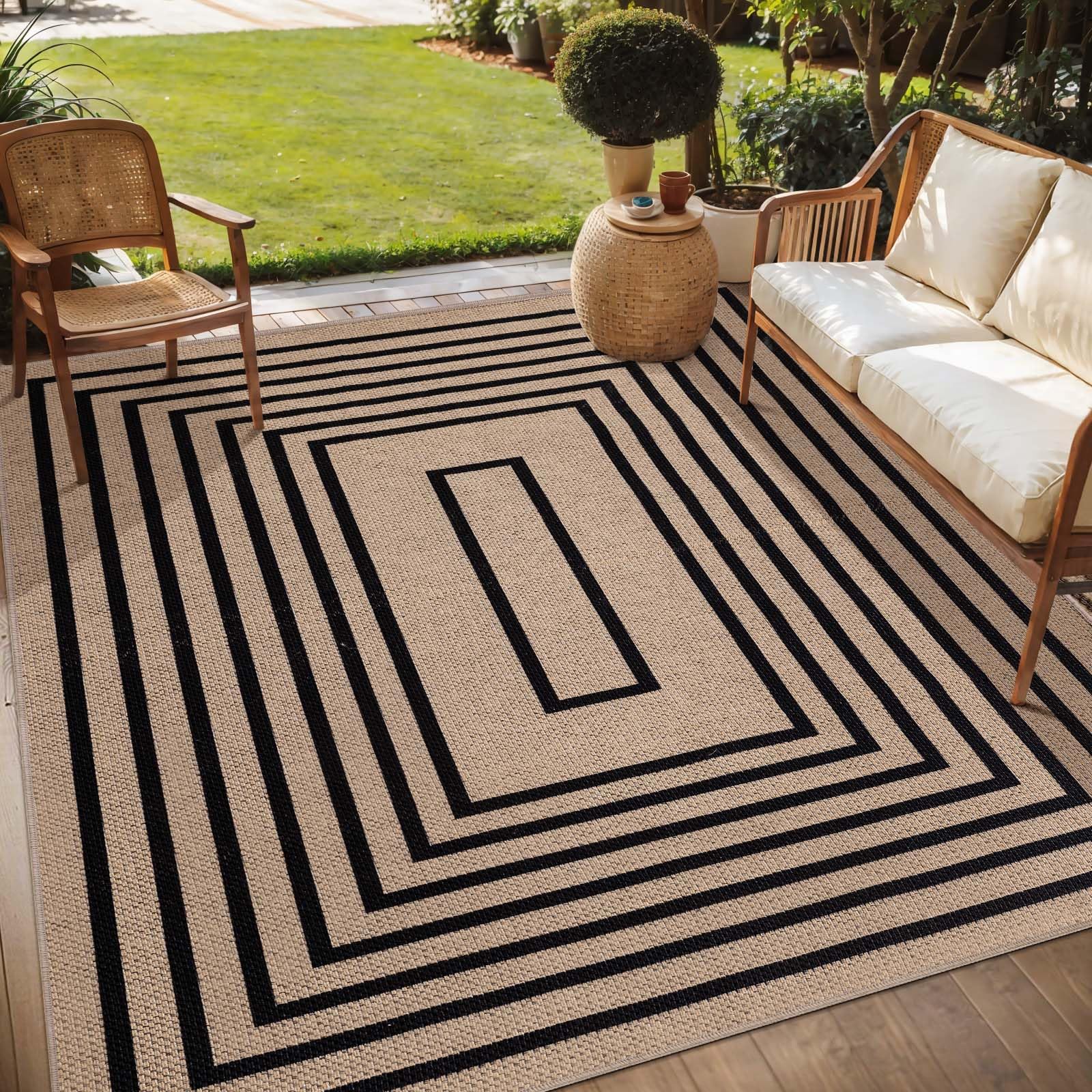 Easy Jute Rug 5x7 Large Washable Area Rug for Dining Room Table,Non-Slip Thin Indoor Outdoor Rug,Modern Farmhouse Geometric Floor Carpet for Living