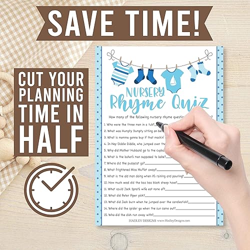 Miniatura 7 de Hadley Designs Juegos de baby shower azul para niños, 2 juegos de doble cara, 25 Baby Shower a juego, 25 juegos de baby shower de rima, divertidos