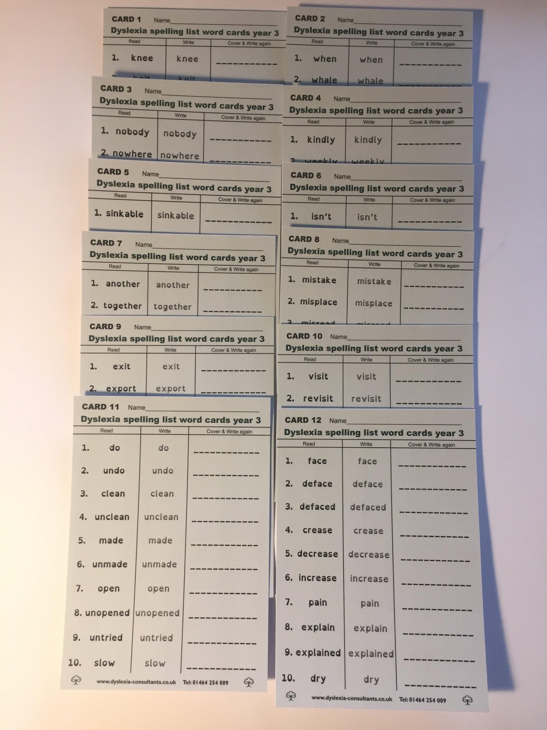Common Words Spelling dry wipe cards x12 120 words, year 3 (KS2) words