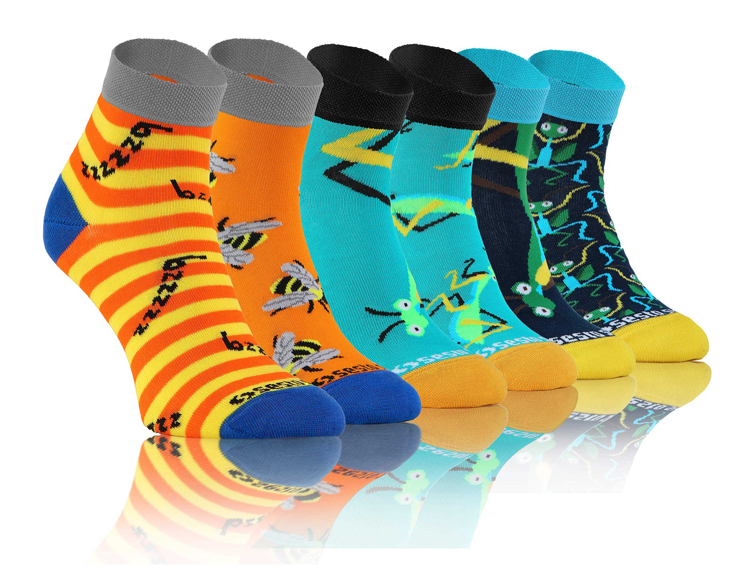 Sesto Senso Unisex 3 Pack - Grasshopper, Bee, Praying Mantis 3 Pack Socks Crazy Funky Oddsocks Funny Colorful Short Cotton Women Men Grasshopper Bee Praying Mantis 39-42 Insects