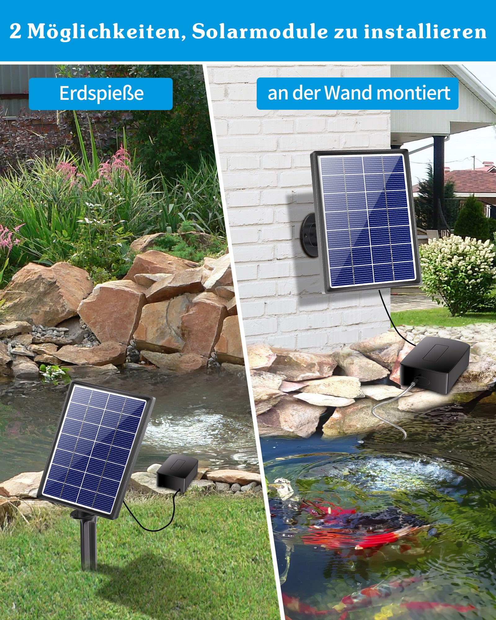 Biling Bomba De Aire Solar para Jardín, 3.5W Aireador Solar para Estanque Exterior con Aireador De 2200mAh Batería, Air Pump Solar para Acuario Oxigenadora para Estanques de Jardín, Peceras, Pesca
