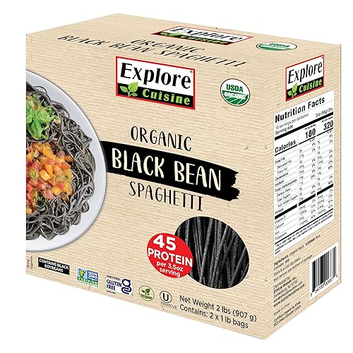 Explore Cuisine Espagueti orgánico de frijoles negros, 2 libras, pasta fácil de hacer, alto en proteínas a base de plantas, sin OMG, sin gluten,