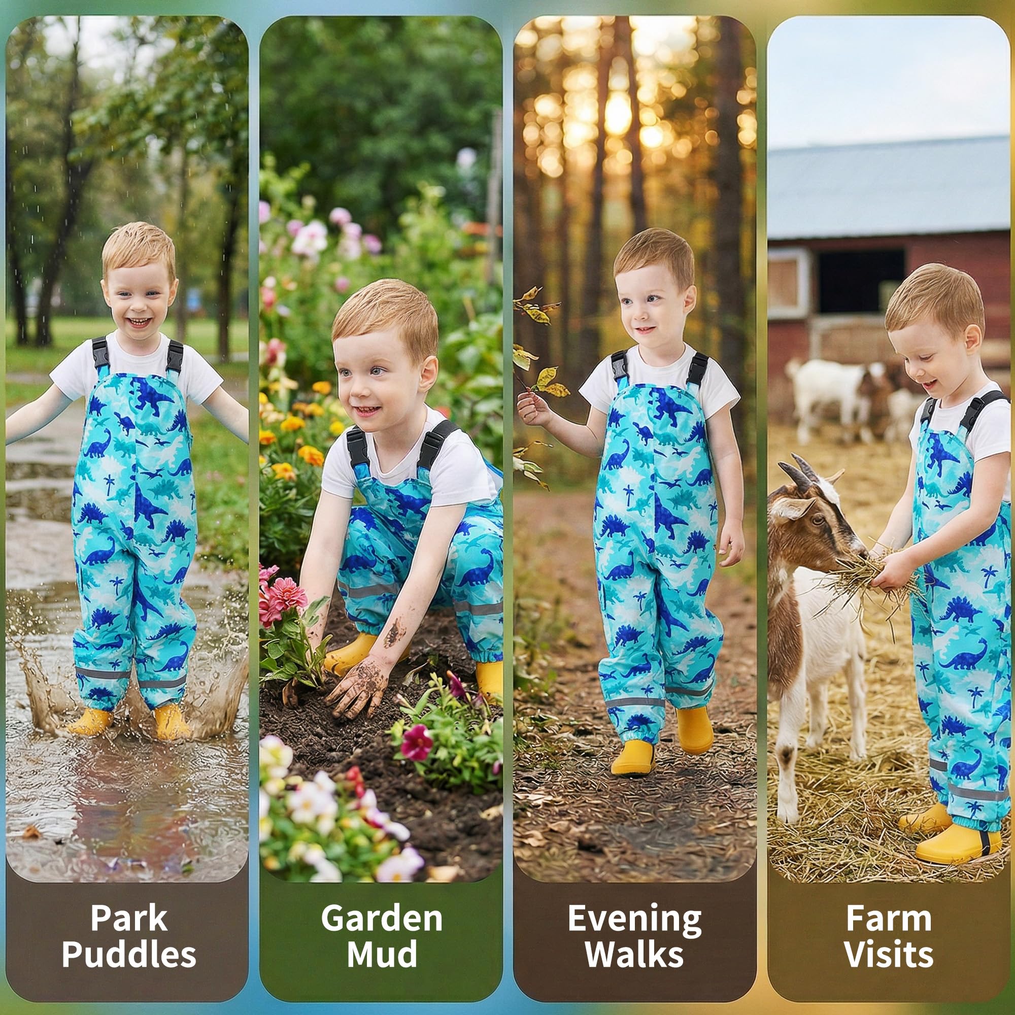 Pantalon de Pluie Filles Enfants Pantalon Imperméable avec Réfléchissantes Salopette Pluie Animal Modèle Pantalon de Boue Respirant Vêtements de Pluie pour d'extérieur Randonnée, 2-7 Ans