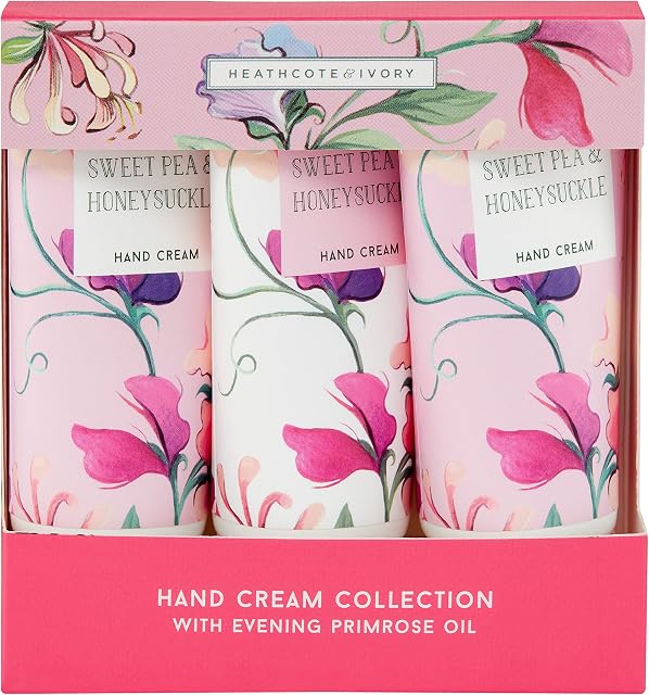 Heathcote & Ivory Sweet Pea & Honeysuckle Hand Cream Gift Set | Shea Butter & Essential Oils | Cruelty Free & Vegan Friendly | Travel Friendly Sizes | 3 x 30ml