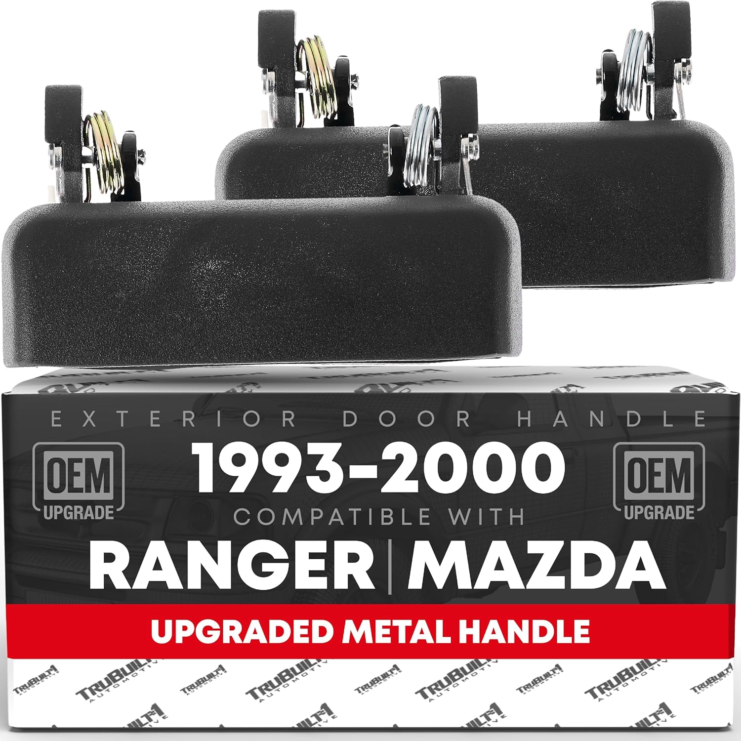 T1A Exterior Front Driver & Passenger Door Handle, Upgraded Metal - Compatible with 1993-2000 Ford Ranger, 94-00 Mazda B2300 B2500 B3000 B4000 - Textured Black - OEM F37Z-1022404-A, 90022, 90021
