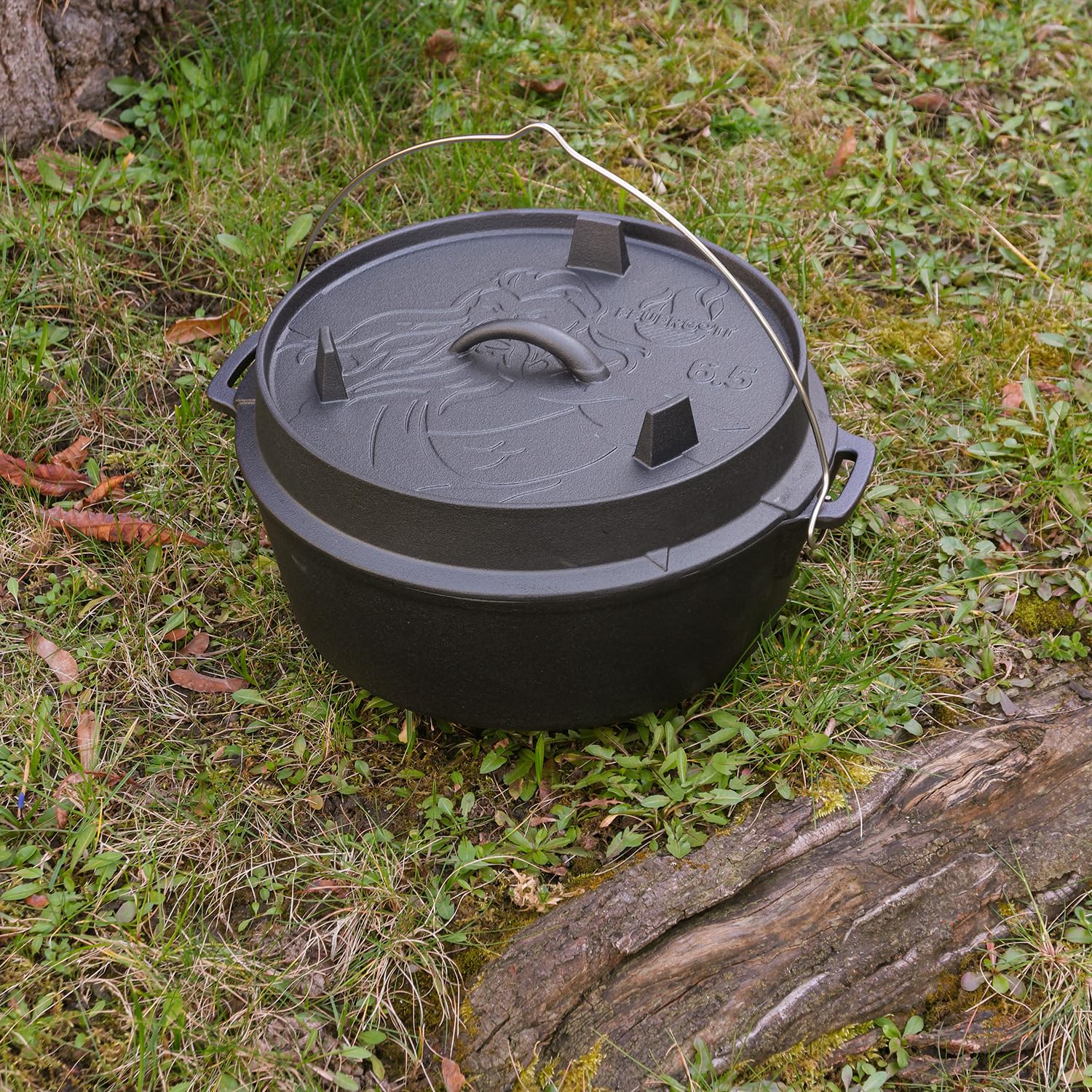 Dutch Oven 6,5 l sans pieds – Grande casserole en fonte pour cuisinière, induction, four, rôti, pain, barbecue – Cocotte pour famille, ragoût, ragoût, ragoût, goulache, cuisine, rôtissoire