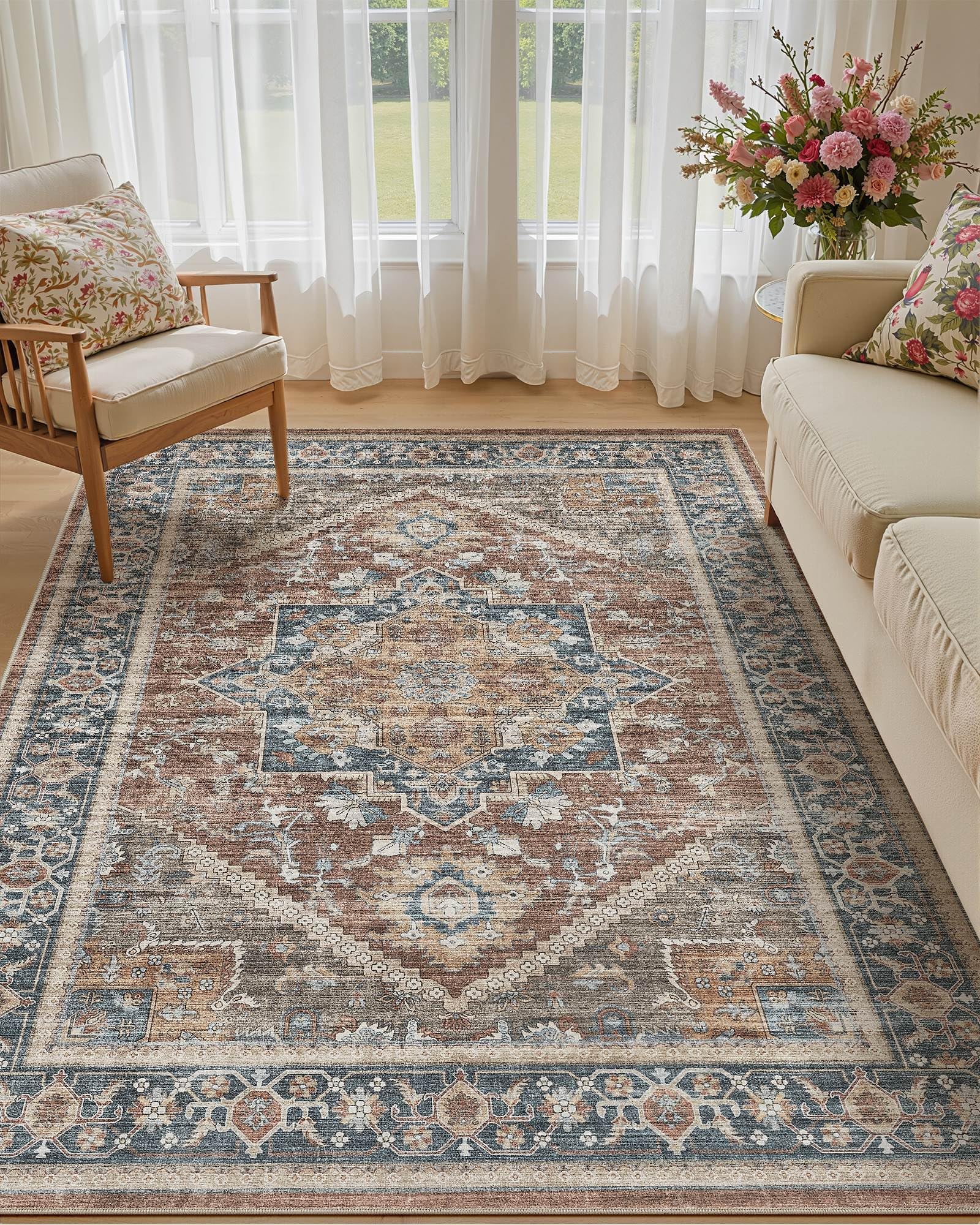 Amazon.com: Micgeek 6x9 Vintage Area Rug: Washable Neutral Soft