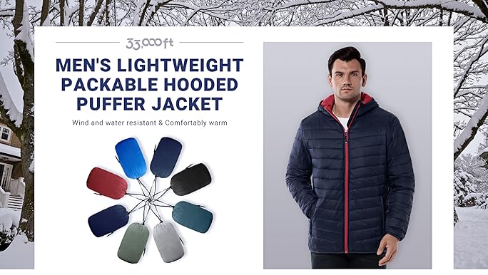 Mens lightweight hooded puffer jacket Clearance