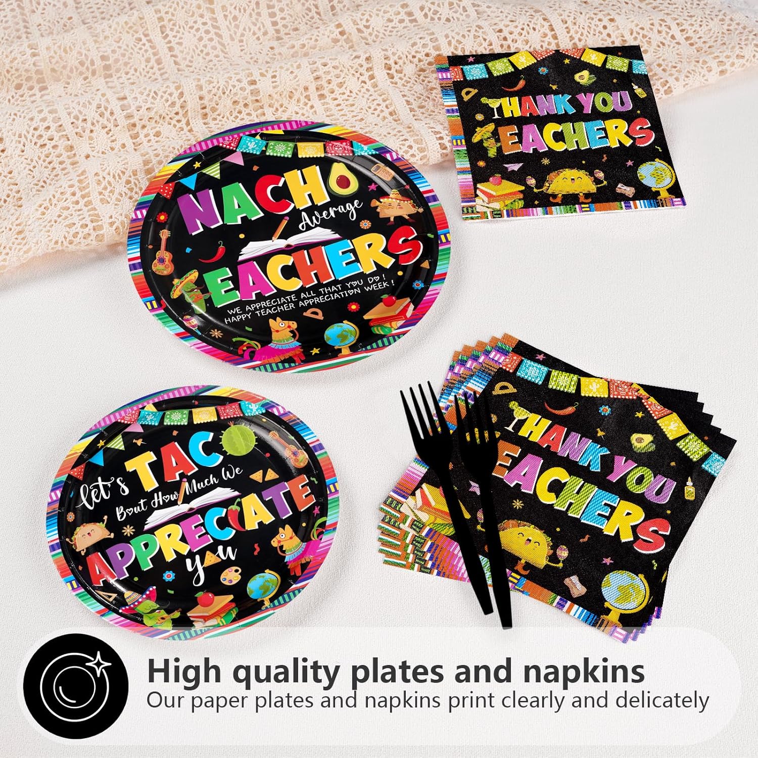 96Pcs Mexican Teacher Appreciation Decorations Nacho Average Teachers Plates and Napkins Funny Teacher Appreciation Decorations for Thank You Teachers Staff Welcome Party Supplies Serves 24