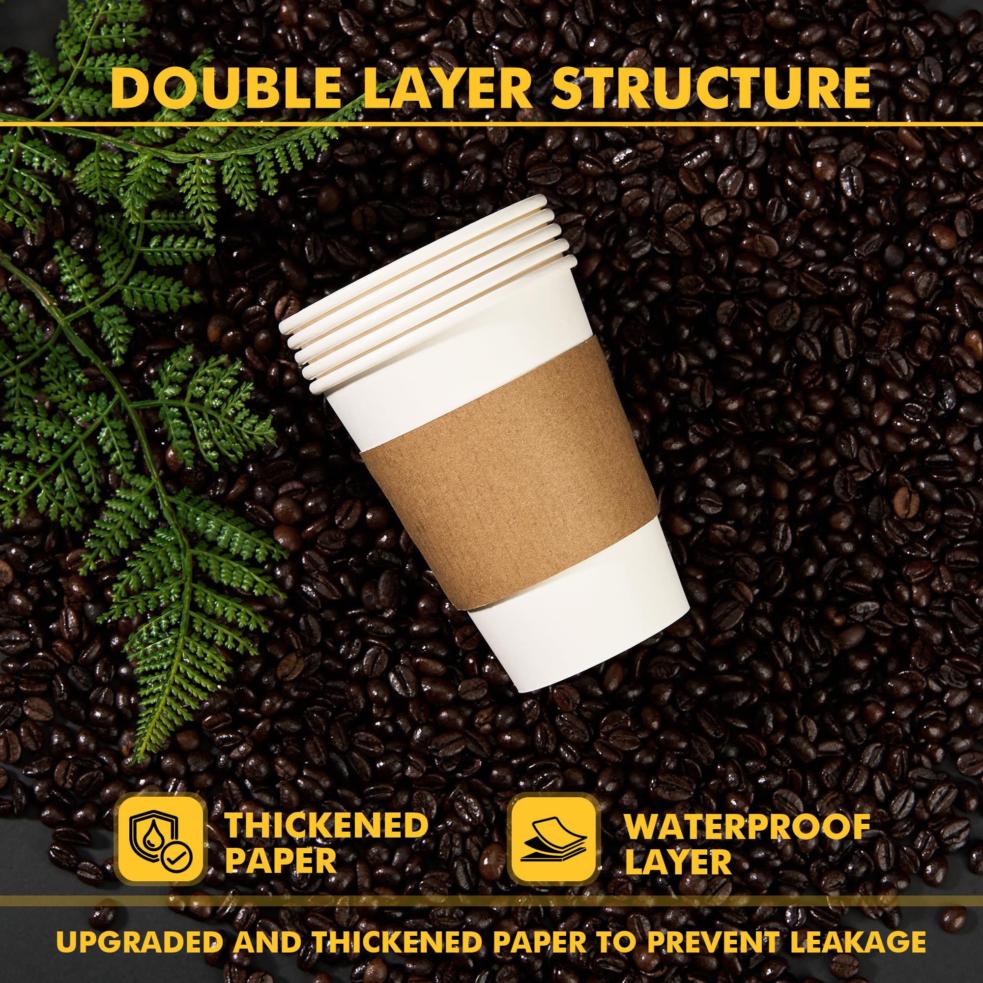 RACETOP 12 oz Paper Coffee Cups with Lids & Sleeves, 100 Pack — Amazon image 6