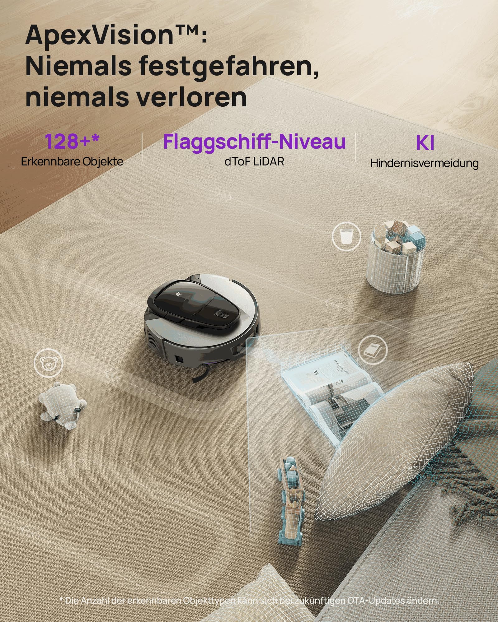 3i G10+ Saugroboter mit Wischfunktion, Automatische DustCompactor, 18000 Pa Saugkraft, Einziehbare Seitenbürste und Wischmopp, Intelligente Navigation, KI-Hindernisvermeidung