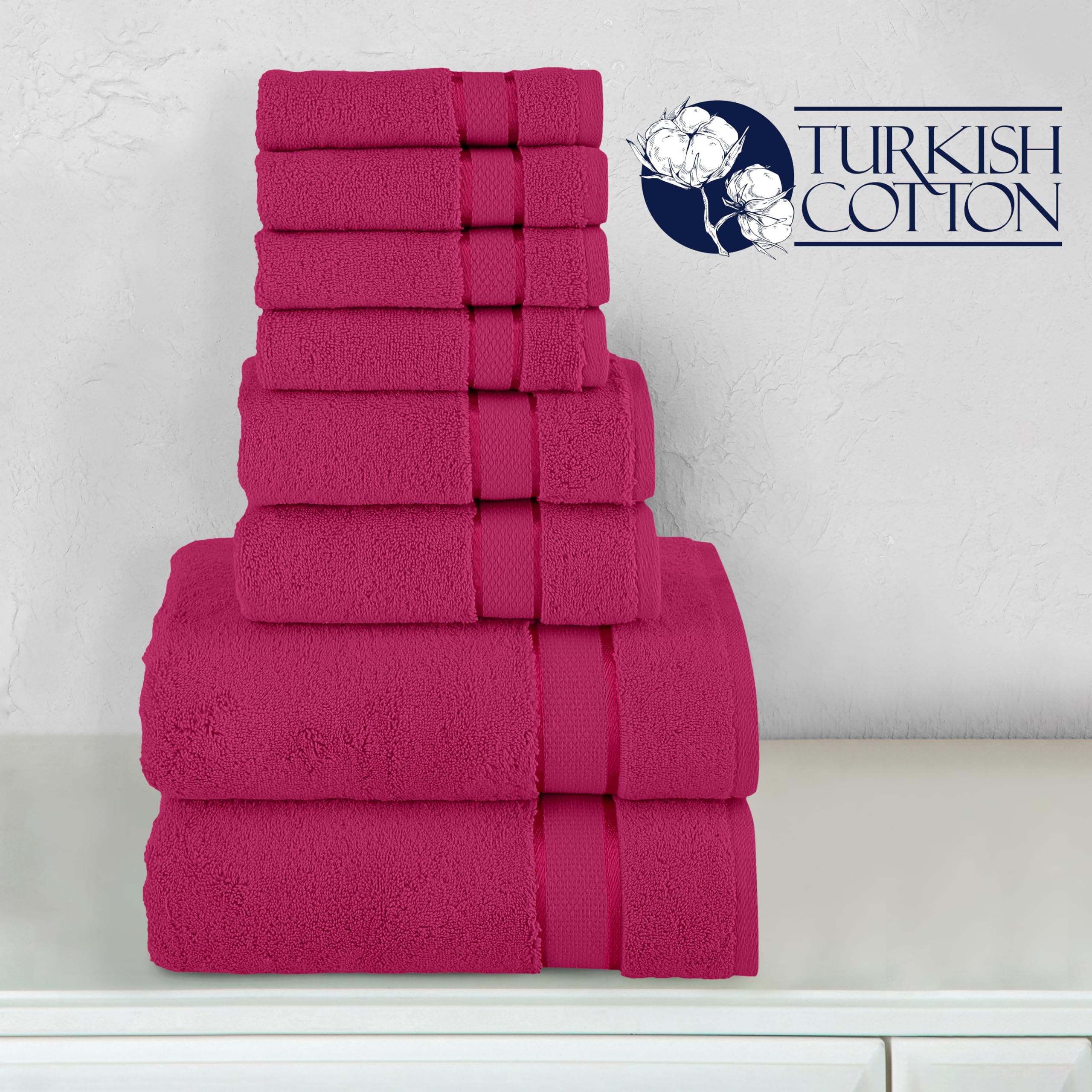 Elegant Comfort Set di 8 asciugamani in cotone di alta qualità, include 4 salviette, 2 asciugamani per le mani e 2 teli da bagno, 100% cotone turco, asciugamani altamente assorbenti e super morbidi,