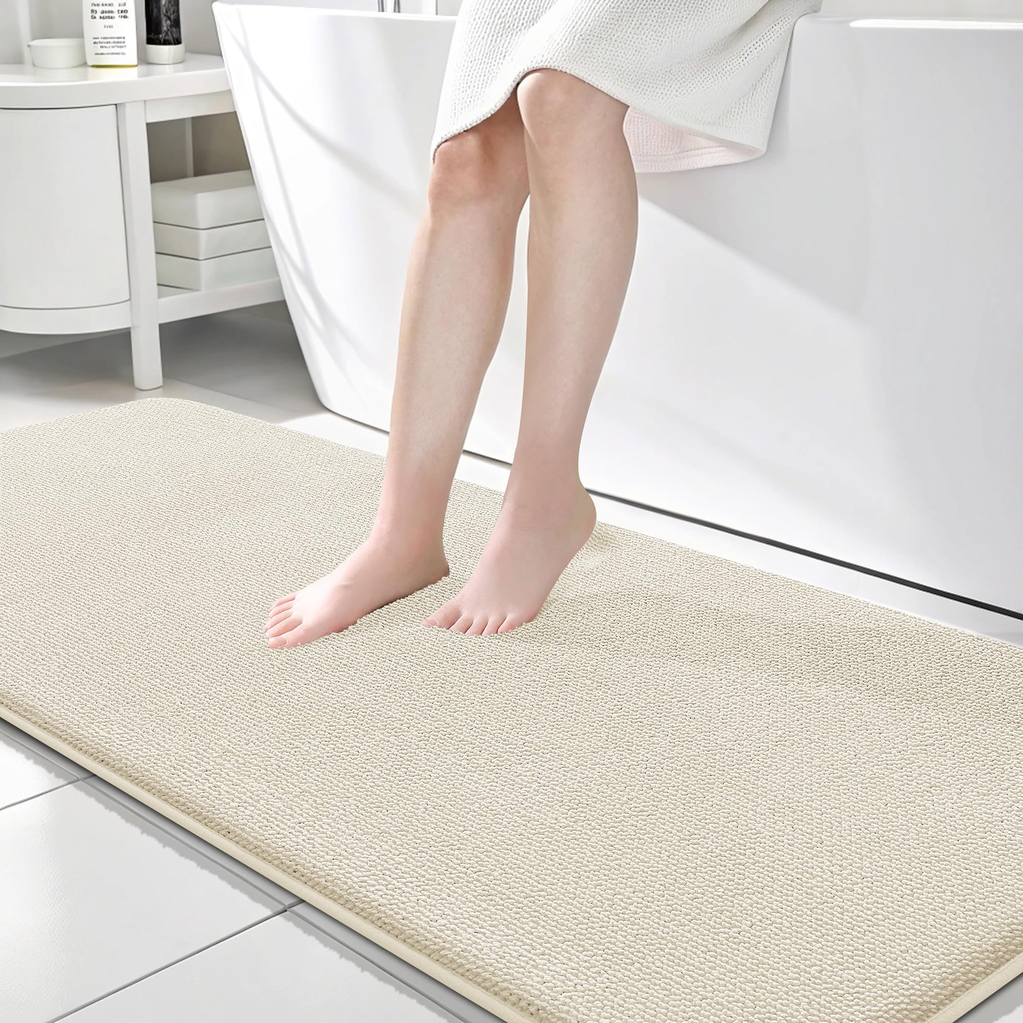 OLANLY Memory Foam Bathroom Runner Rugs 70x24, Absorbent Long Mat, Ivory