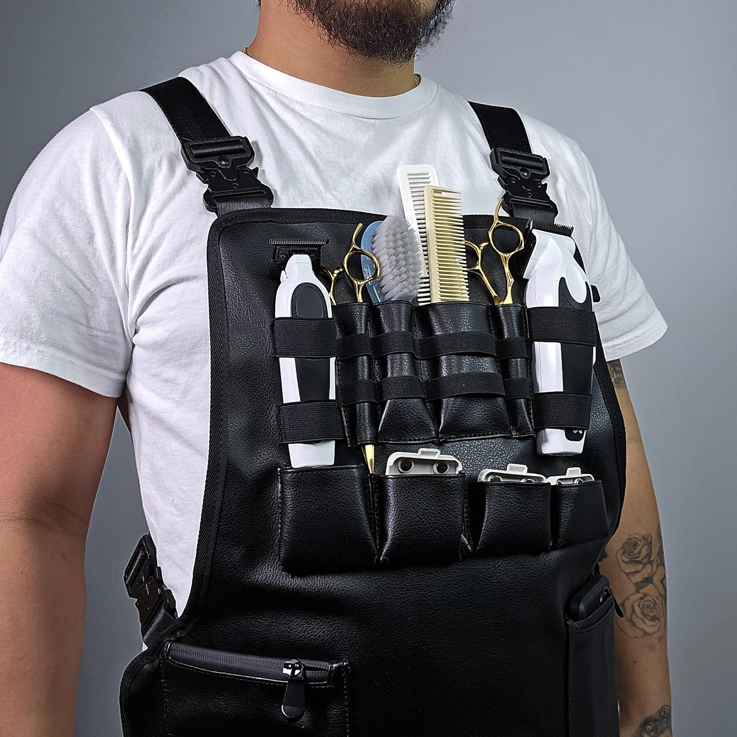 TOKOYA Barber Apron Rig – Faux Leather Stylist Apron with Reinforced Straps, Multi-Functional Pockets, Water-Resistant Material, Ergonomic Design, Tool Organizer - Unisex for Barbers and Stylists - Image 6