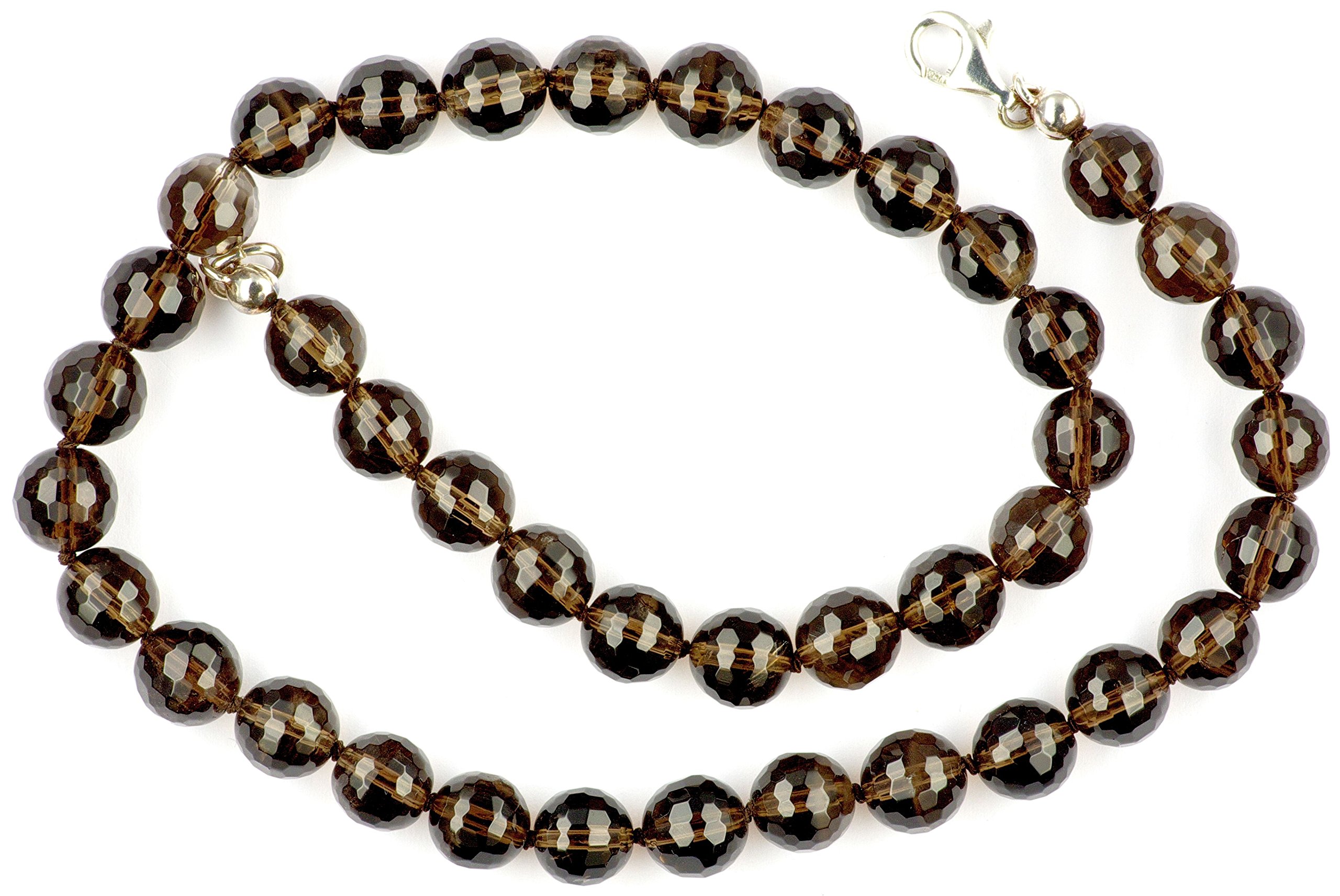 Rauchquarz Halskette Kugeln facettiert Größe 10 mm mit Perlseide geknotet Verschluss 925er Sterling-Silber