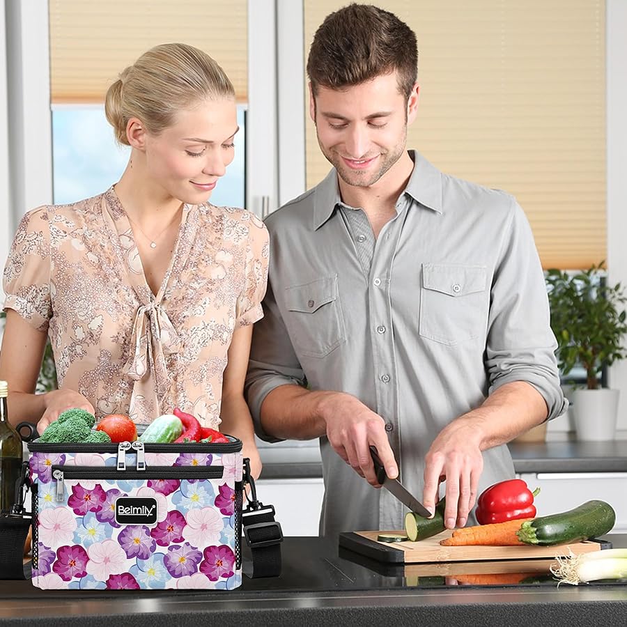 BEIMILY Lunch Bag for Women/Men,Reusable Lunch Box Small Lunch Bag Soft Sided,Leakproof Cooler Bag for Office Work Picnic Beach with Adjustable Shoulder Strap (lily flower) - image 7