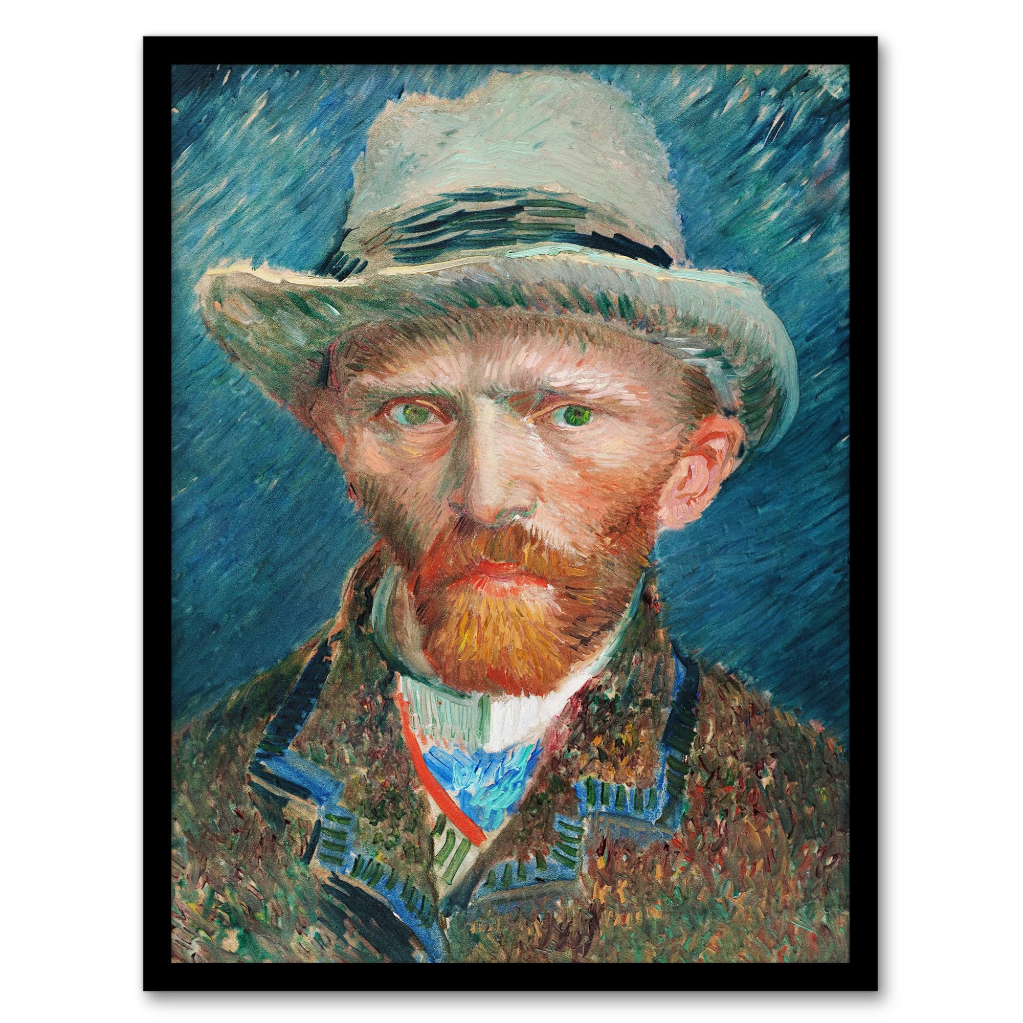 Artery8 Framed 12X16" Self Portrait With Hat Wall Art Print Framed Poster 12X16 Inch Artwork By Van Gogh : Expressive Self Portrait Artwork Perfect For Study Or Hallway Showing Introspection Strength And Colour