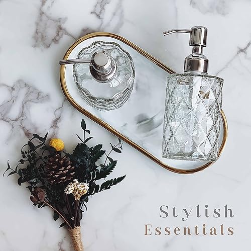 Miniatura 5 de JASAI Paquete de 2 dispensadores de jabón de vidrio en relieve de diamante con bomba de acero inoxidable 304, dispensador de jabón de baño de 12