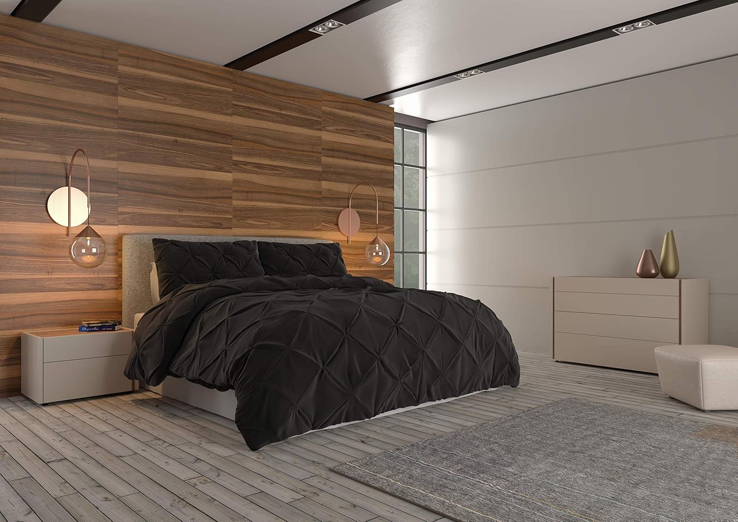 Nestl Twin Comforter Set Pinch Pleat Comforter, Bedding Comforter Sets, Comforter Set for Twin Bed, Pintuck Comforter Set Twin/Twin XL Size, Down Comforter with 1 Pillow Sham, 2-Piece - Black