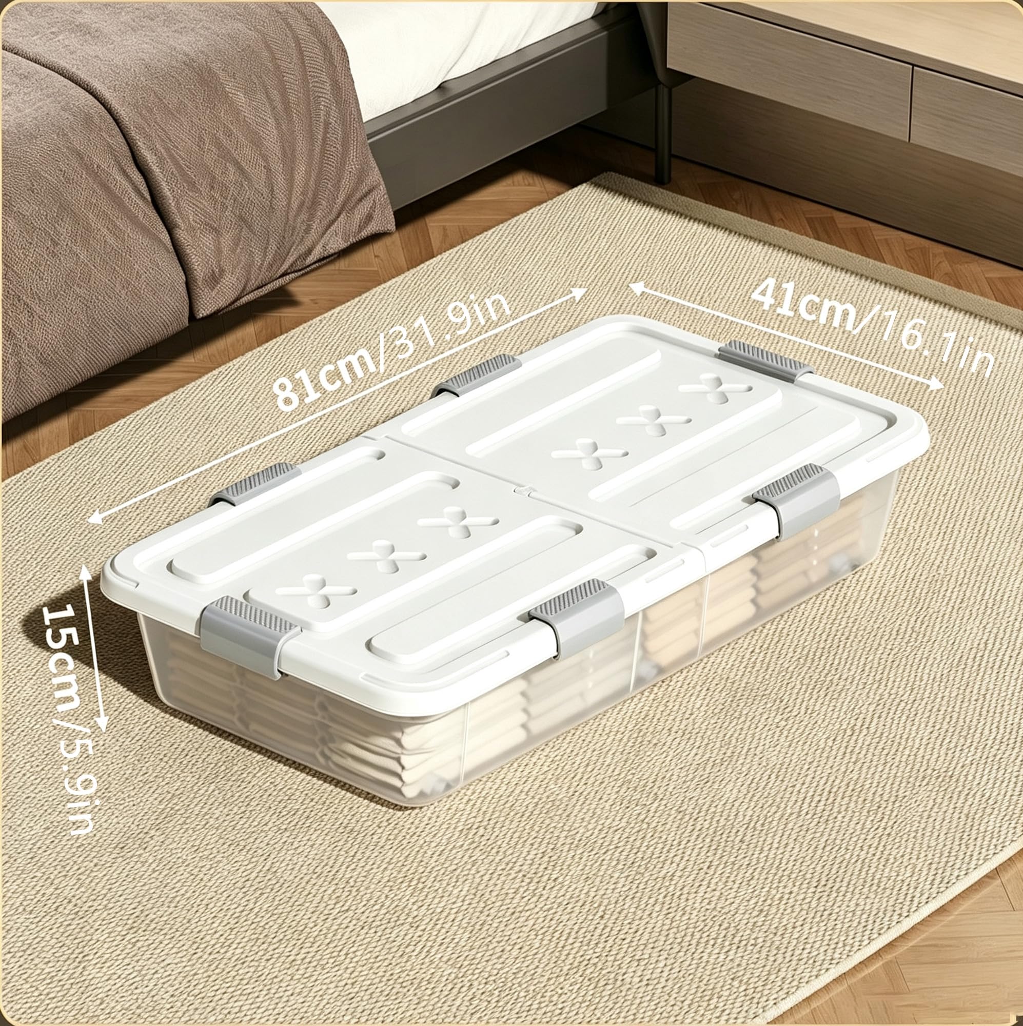 3 Stück Unterbett-Aufbewahrungsbehälter mit Rollen, transparenter Kunststoff-Unterbett-Aufbewahrungsbehälter mit Deckel, faltbarer Roll-Organizer, doppelseitige Öffnung, staubdichte Aufbewahrungsbox