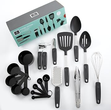 Gibson Home Chefs Better Basics 18 Piece Gadgets & Tools Combo Set, Black
