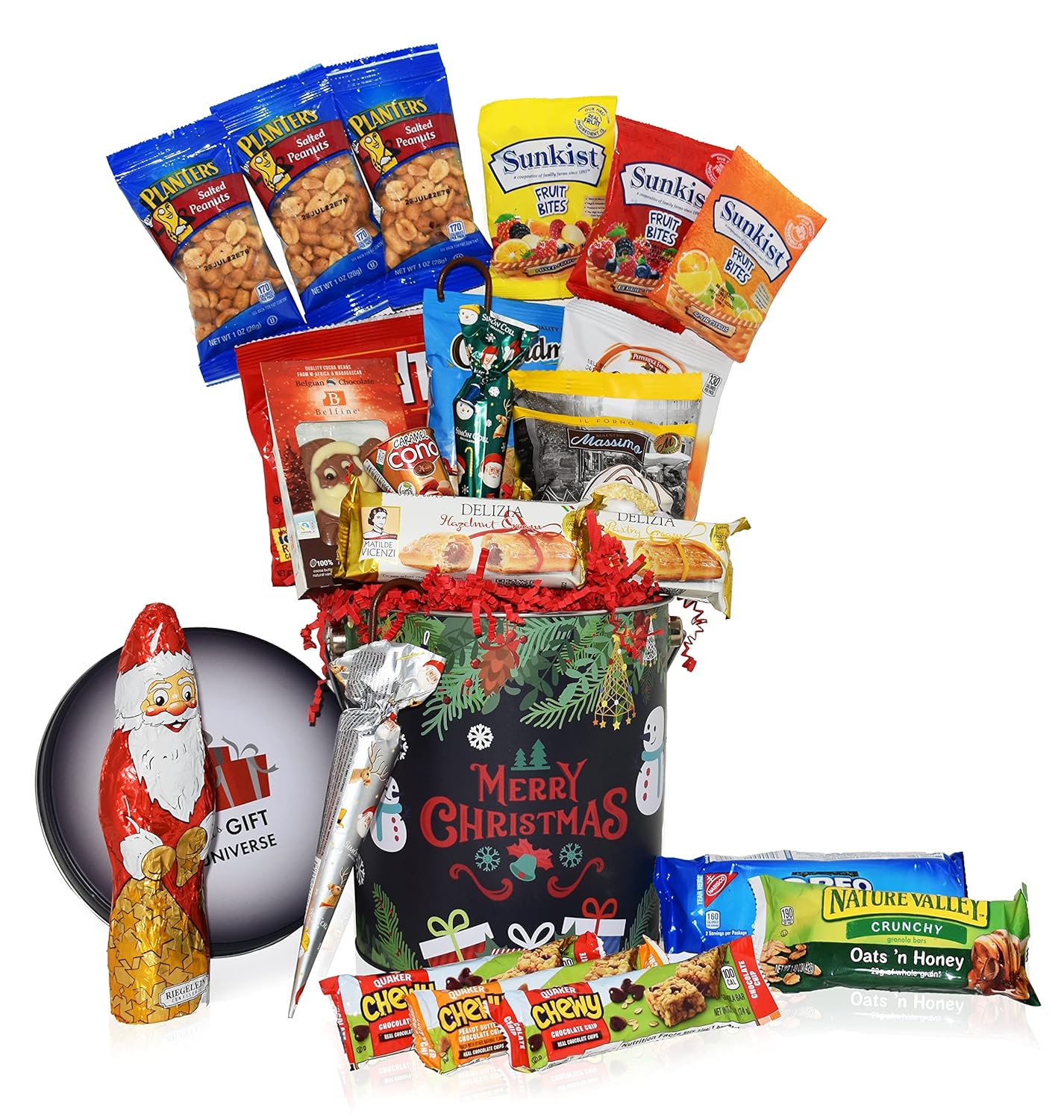 Christmas Chocolate & Snacks Variety New Year Gift Tin Basket Chocolate - Gifts Baskets for Kids Children boy girls gift basket : Grocery & Gourmet Food