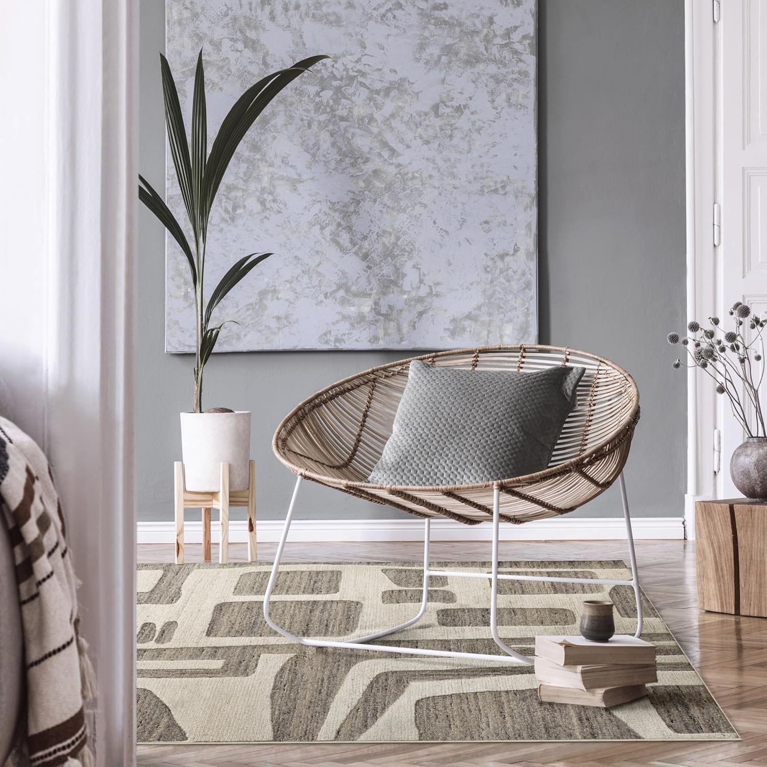 Couristan 5' x 8' Hand-Tufted Wool Rug - Banquo Indoor Abstract Wool Area Rug with Geometric Design, Eco-Friendly Fibers, Stain-Resistant, Soft Low-Maintenance Decor for Living Room, Bedroom or Office