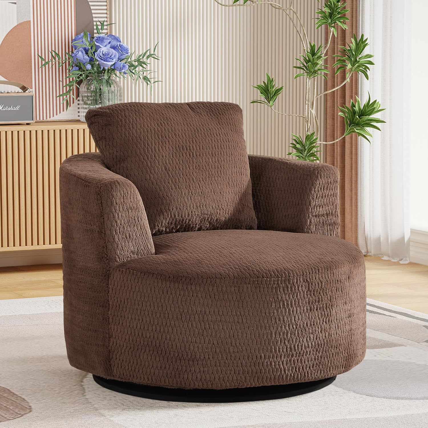 Setawix 360° Round Swivel Chair Accent Barrel Chair, 31.9'' W Pink Velvet Upholstered Round Chair with Pillows, Modern Lounge Reading Sofa Armchair for Living Room, Bedroom