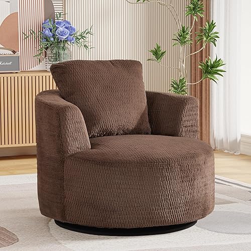 Setawix Silla giratoria redonda de 360, silla redonda de barril de 31.9 pulgadas de ancho, silla redonda tapizada de terciopelo rosa con almohadas,