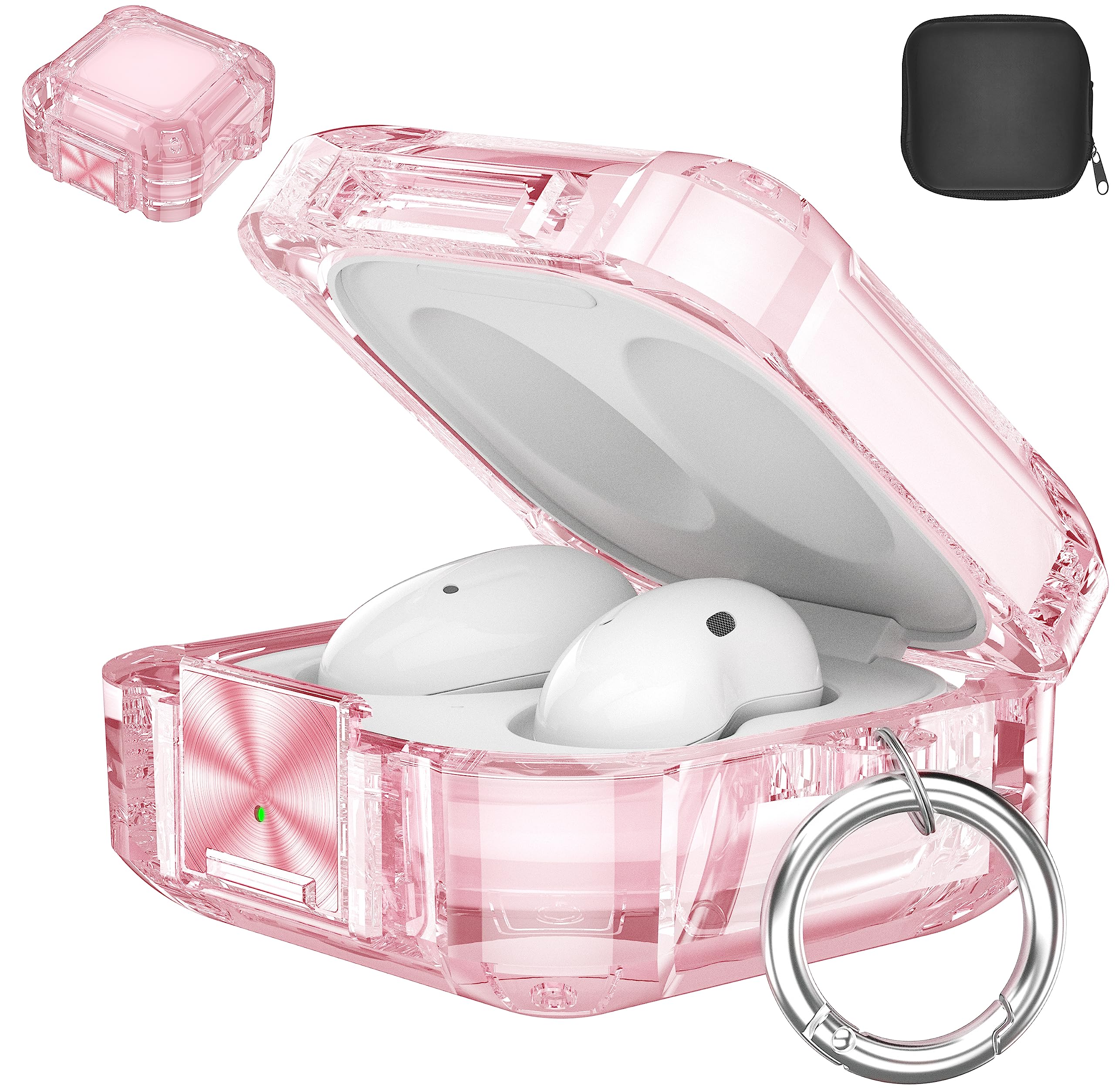 Valkit Compatible Galaxy Buds 2 Pro/Galaxy Buds 2 Case Cover Clear with Lock, Full Body Galaxy Buds Pro/Buds Live Protective Case Transparent Shockproof Skin with Keychain for Samsung Earbuds