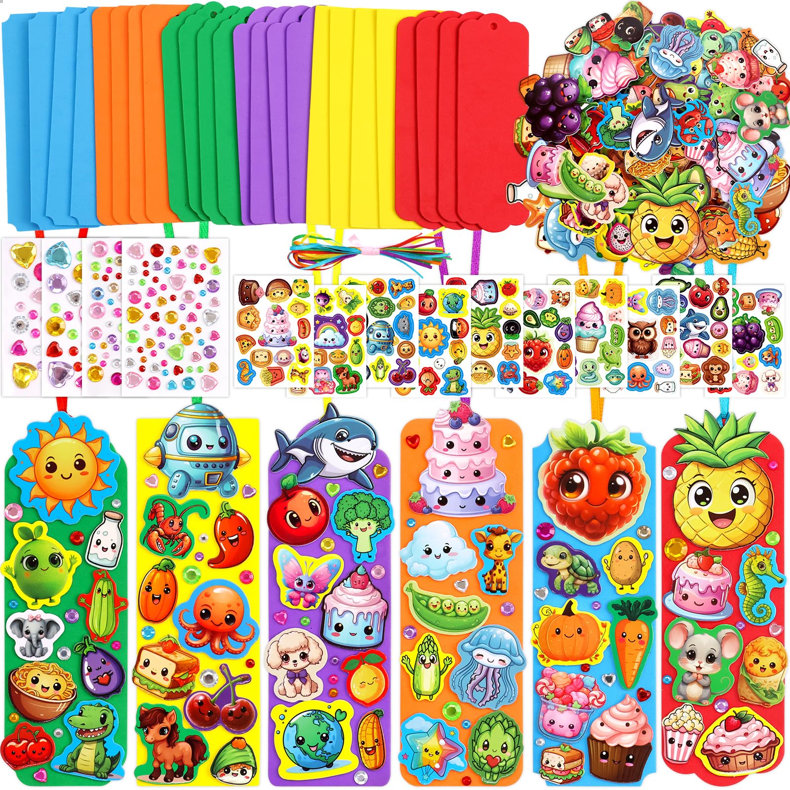 Treasure Cove Bookmark Craft Kits Kids DIY Bookmark Kit Foam Bookmarks Crafts Art Sets Fruits Sweet Treats Sun Ornaments Stickers for Kids Classroom