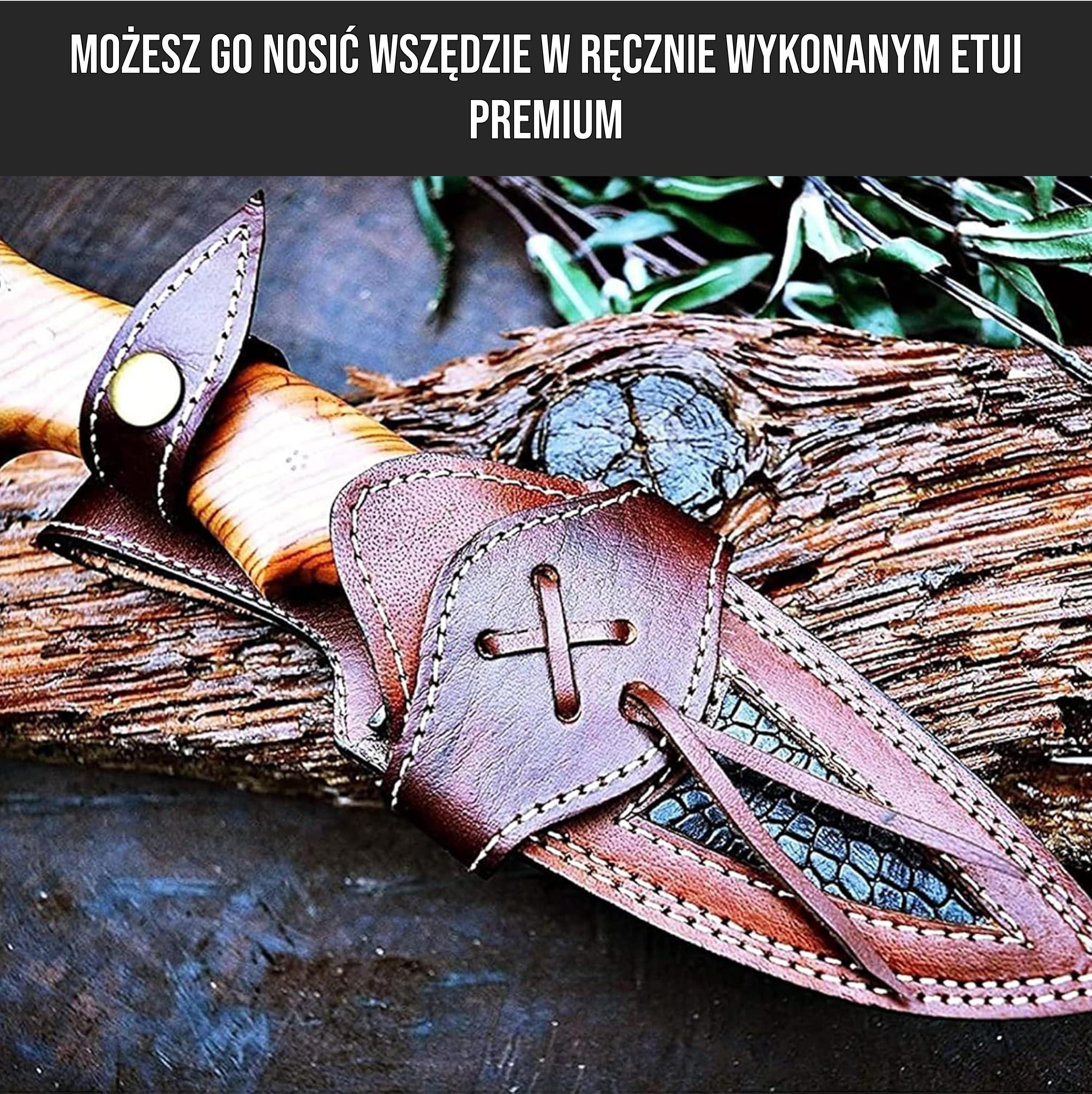 BIGCAT ROAR Ręcznie Robiony Nóż Myśliwski z Damastu - Stały Nóż do Bushcraftu z Futerałem i Rękojeścią z Drewna Oliwnego - 10″ Nóż do Skórowania - Łowca Drapieżników