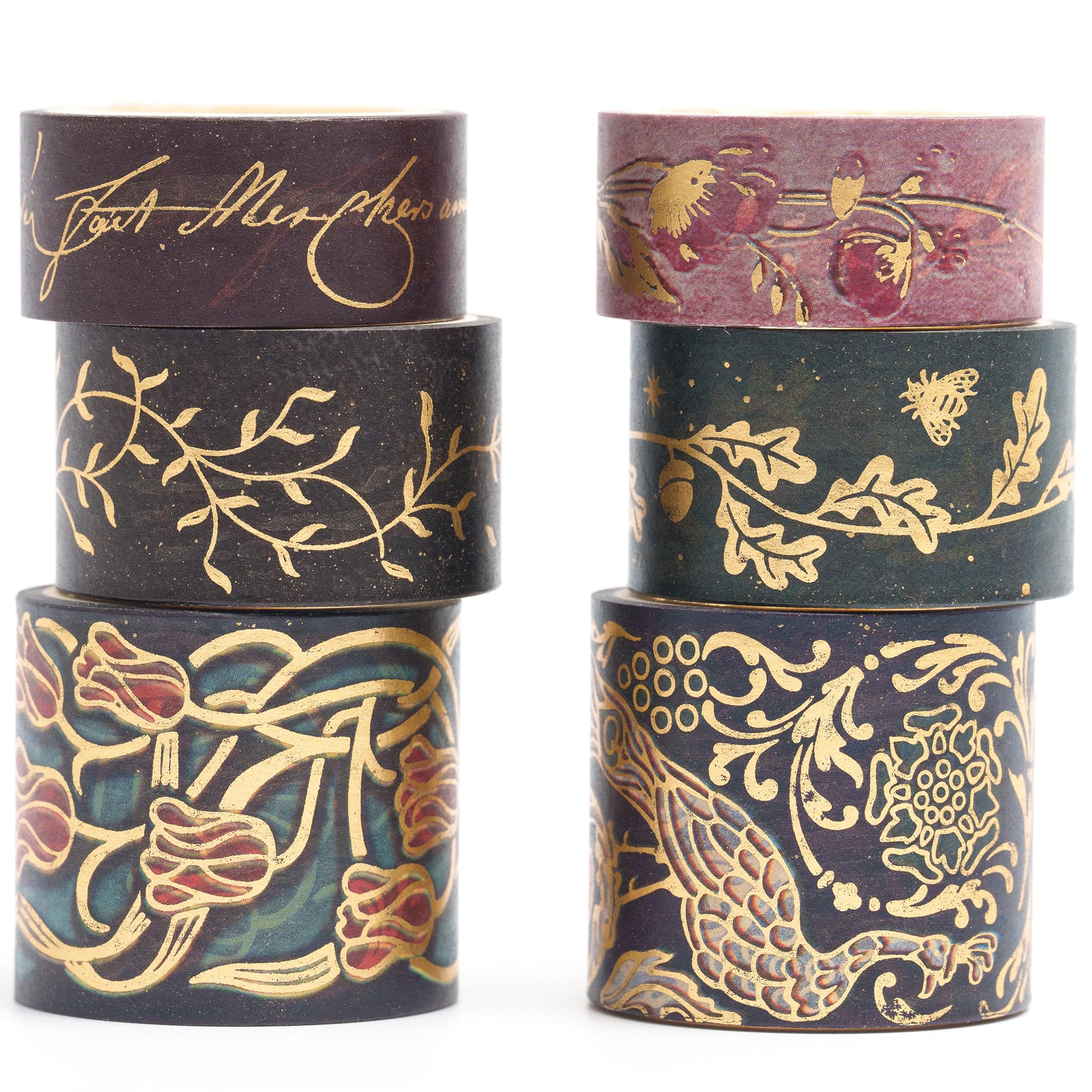 YUBX Vintage Washi Tape Set 6 Rolls Wide Retro Decorative Gold Foil Antique Patterns Masking Tapes for Arts, DIY Crafts, Journals, Planners, Scrapbook, Wrapping