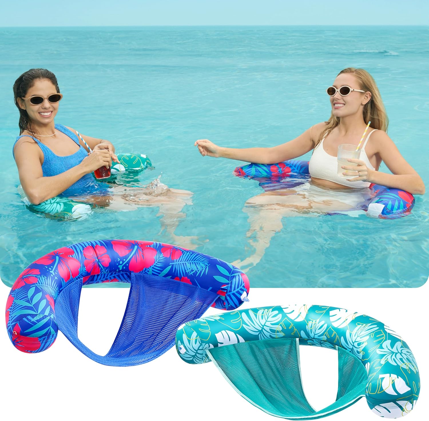 Sloosh Pool Floats Adult, 2 Pack Inflatable Noodle Chair with Sling Soft Fabric, Floating Pool Float Lounge for Summer Water Fun
